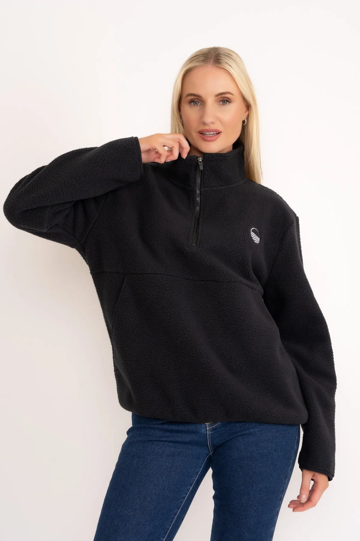 1/2 Zip Teddy Fleece in Black