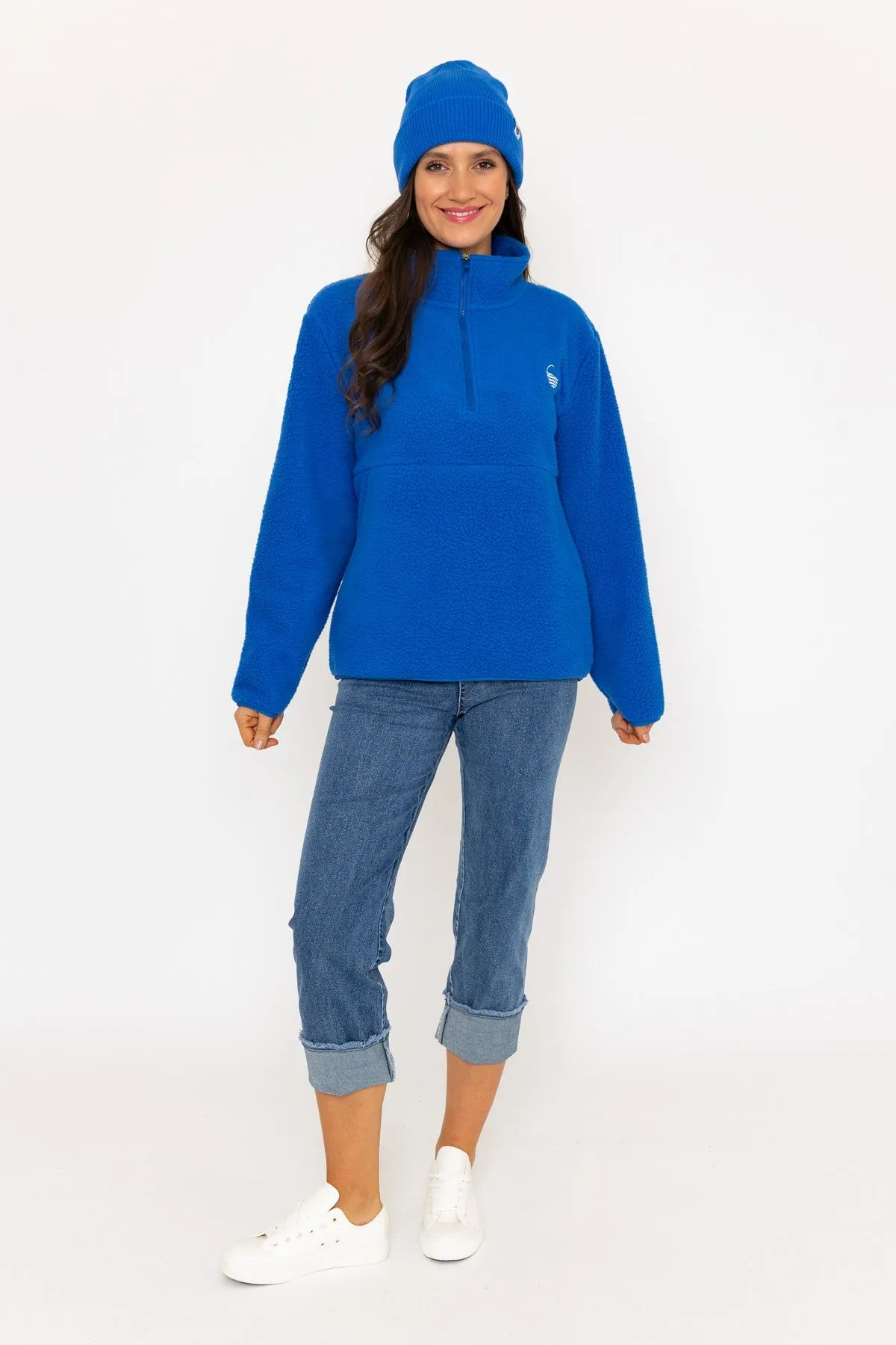 1/2 Zip Teddy Fleece in Cobalt Blue