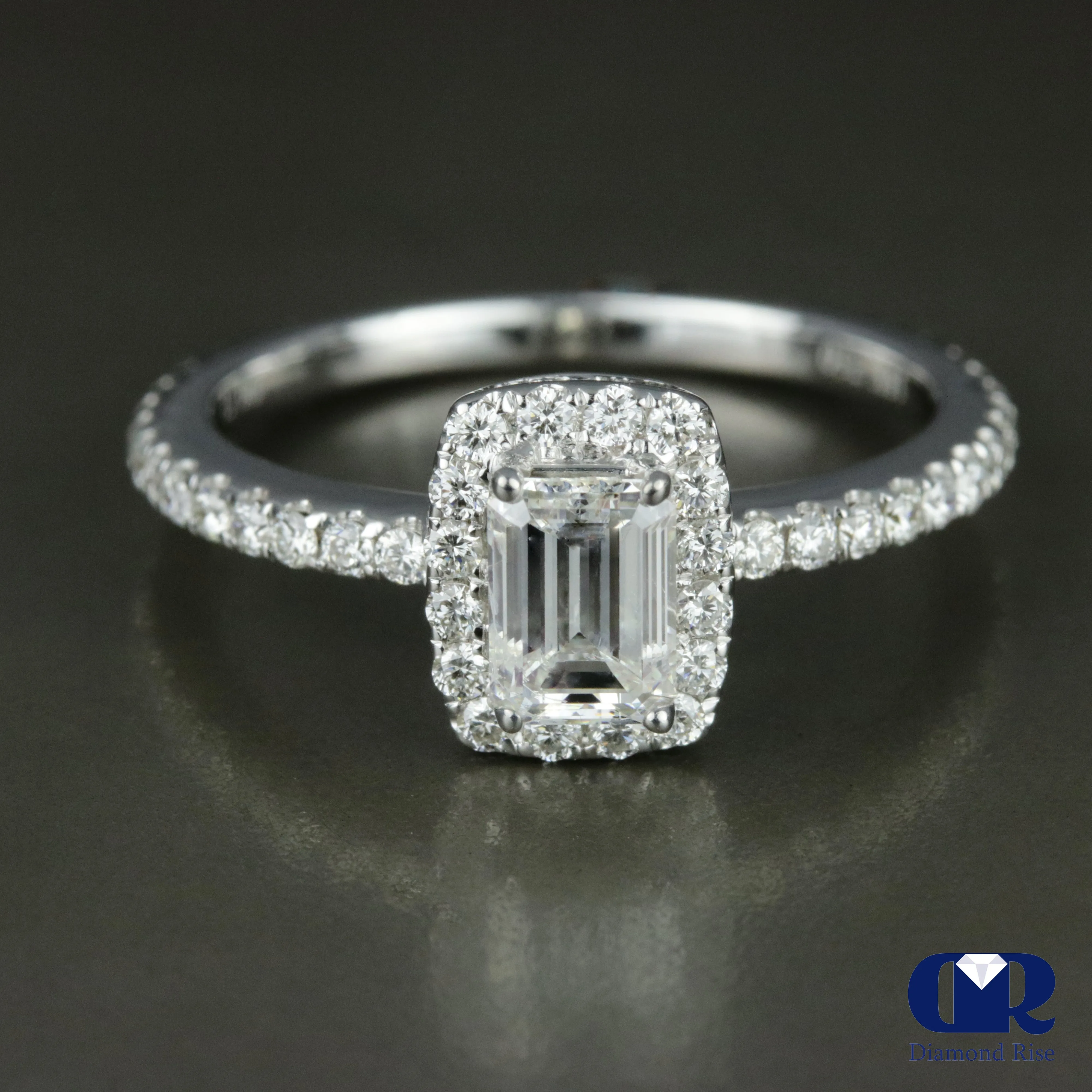 1.35 Carat Emerald Cut Diamond Eternity Engagement Ring In 18K White Gold