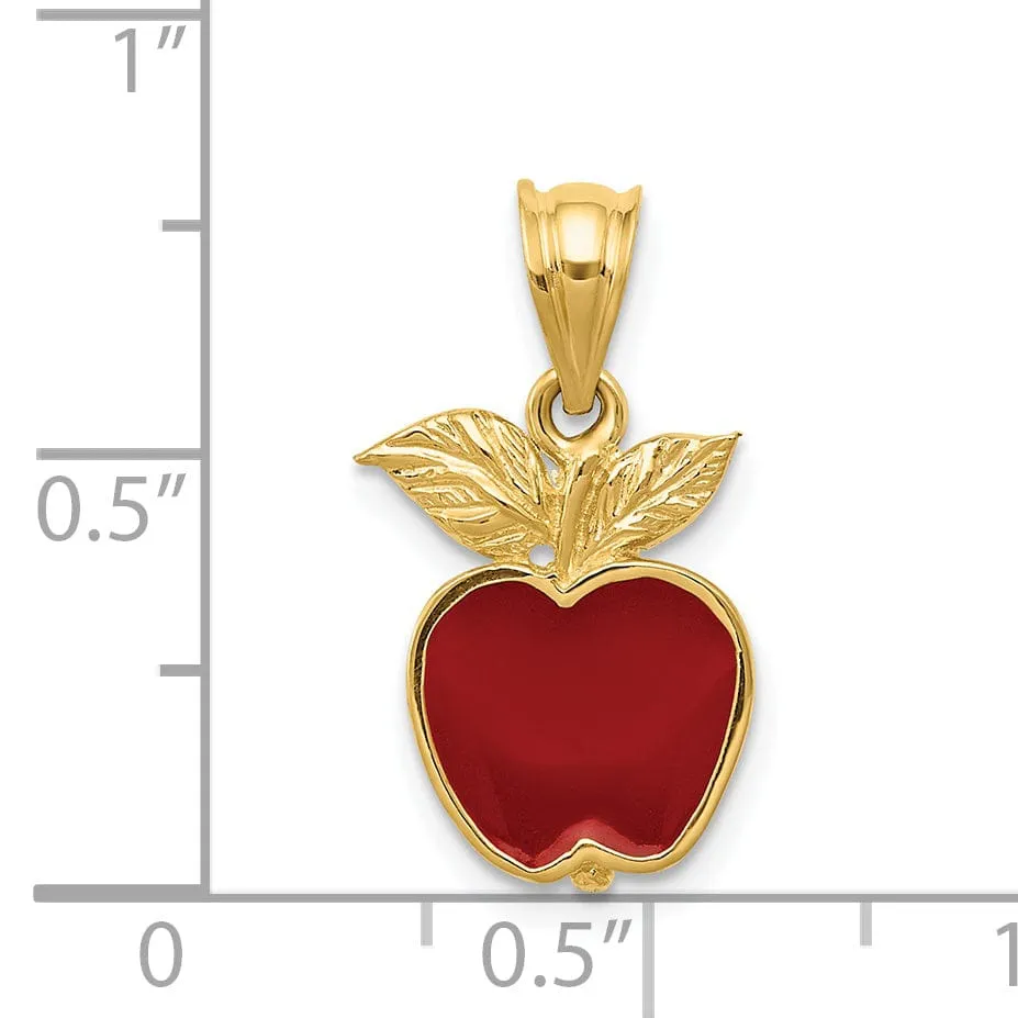 14k Yellow Gold Polish Red Enamel Apple Pendant