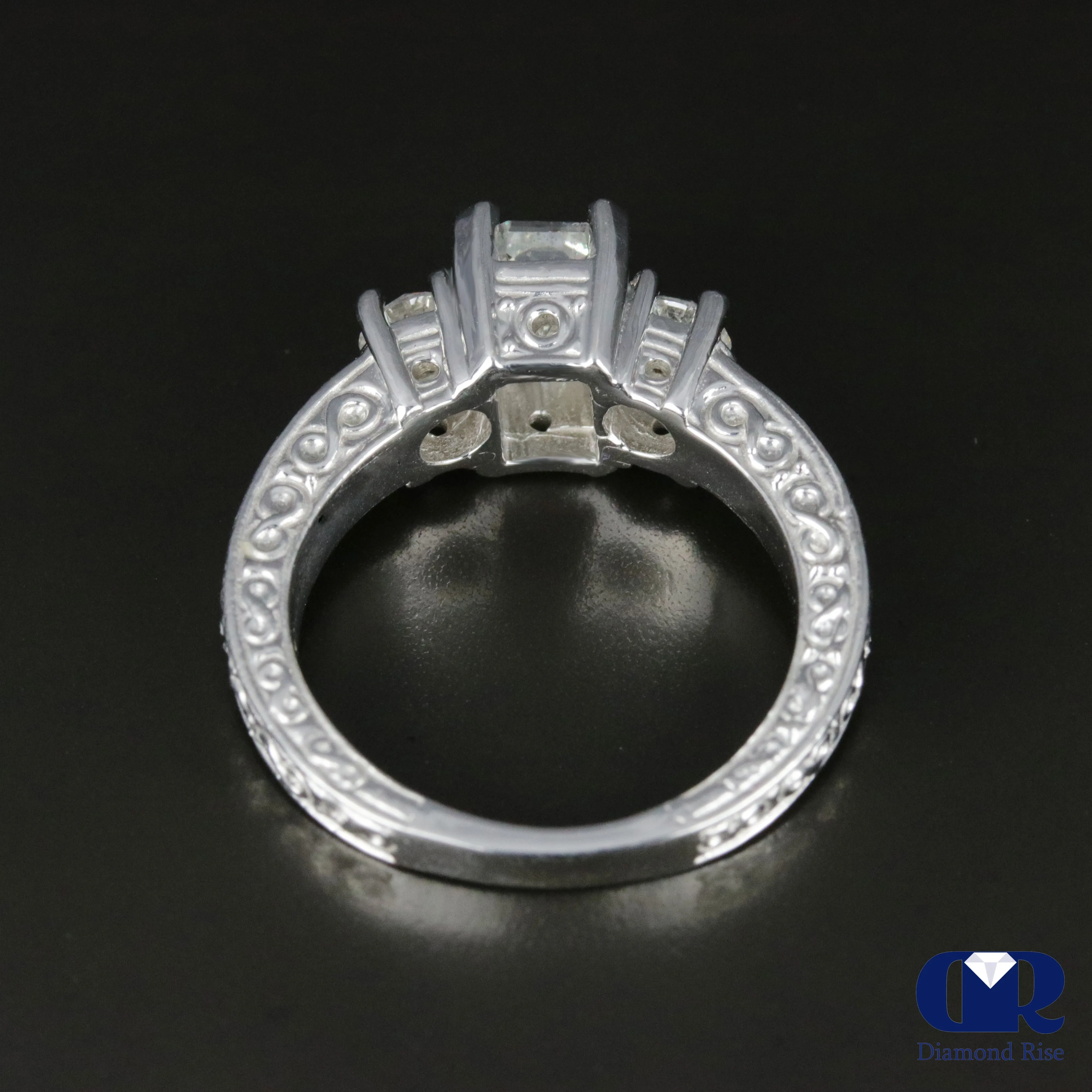 1.73 Carat Radiant Cut Diamond Three Stone Engagement Ring In 14K White Gold