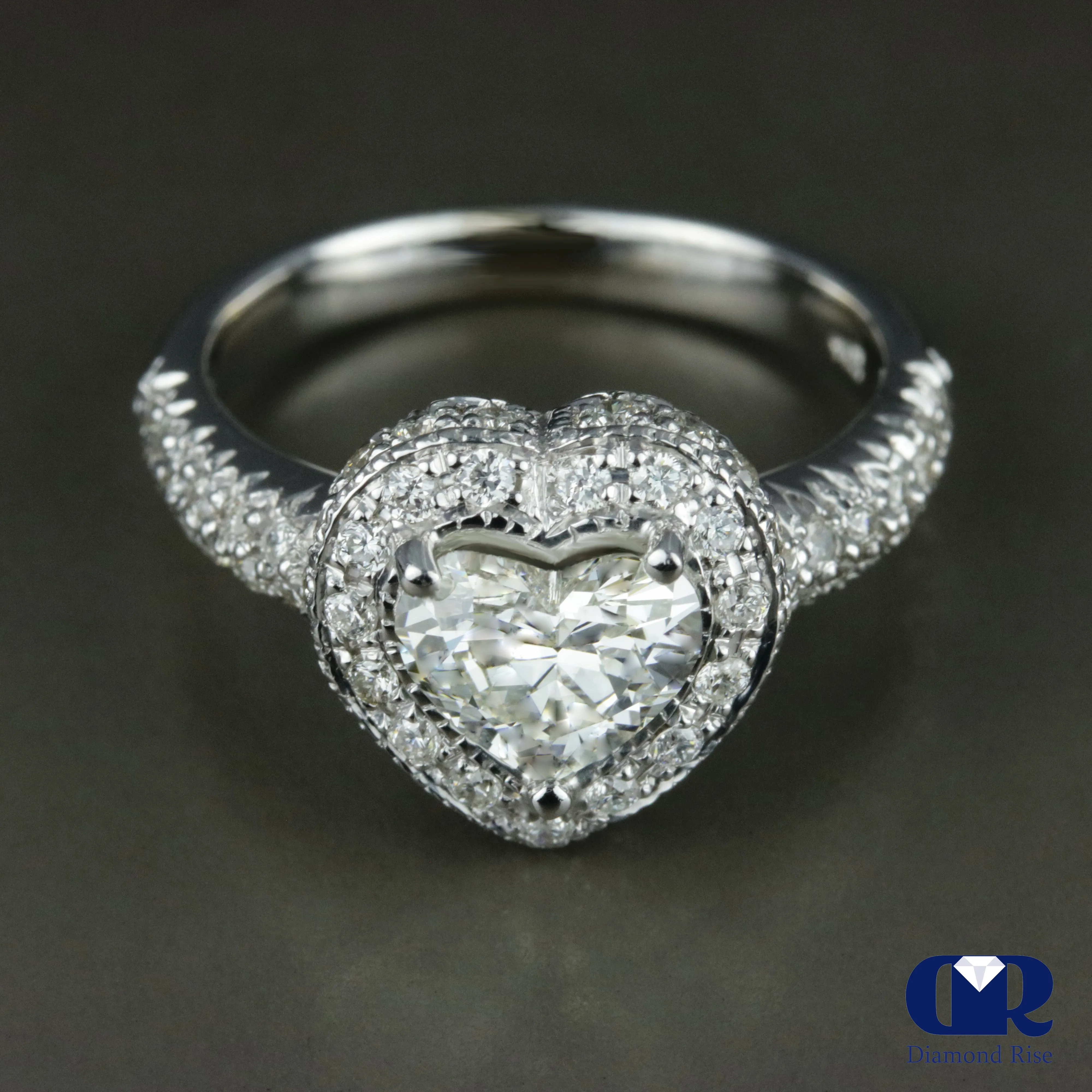 1.77 Carat Heart Shaped Diamond Halo Engagement Ring In 18K White Gold