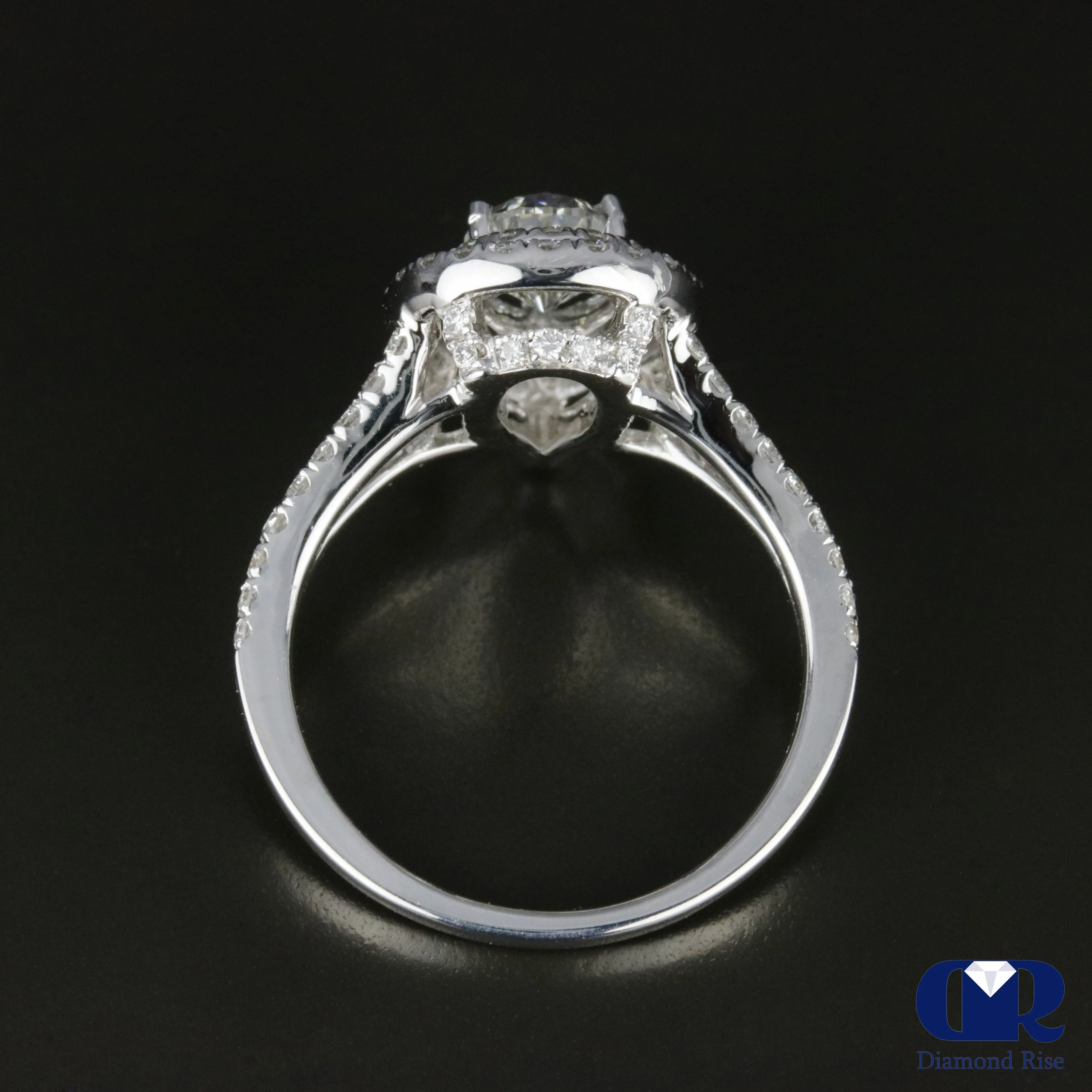 1.82 Carat Pear Cut Diamond Double Halo Engagement Ring In 18K White Gold