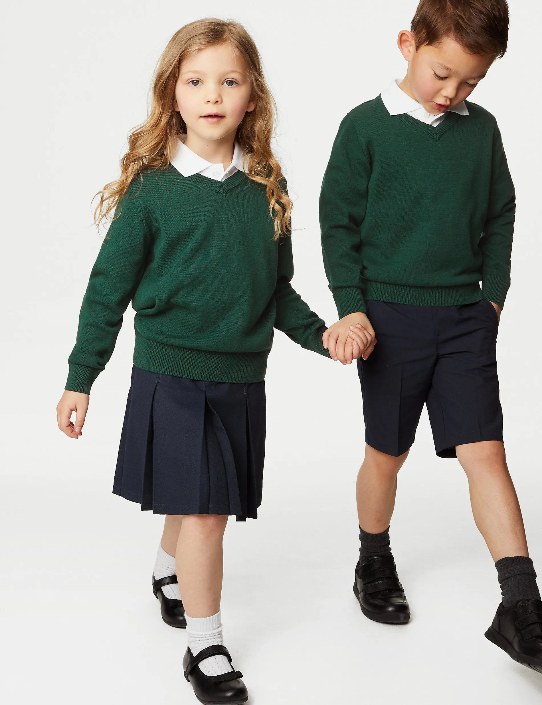 2 Pairs of Marks & Spencer Pure Cotton Unisex School Jumpers (3-18yrs) Green