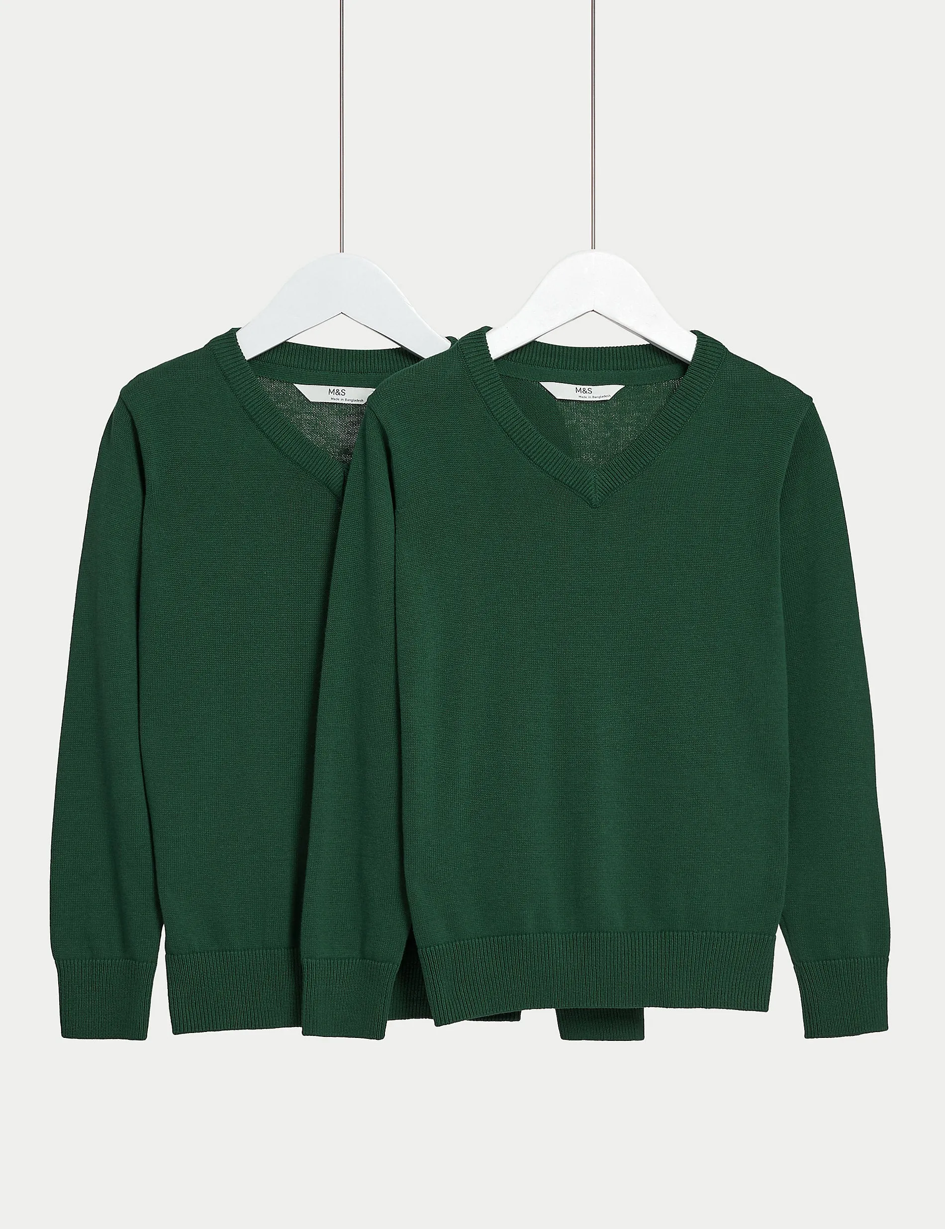 2 Pairs of Marks & Spencer Pure Cotton Unisex School Jumpers (3-18yrs) Green