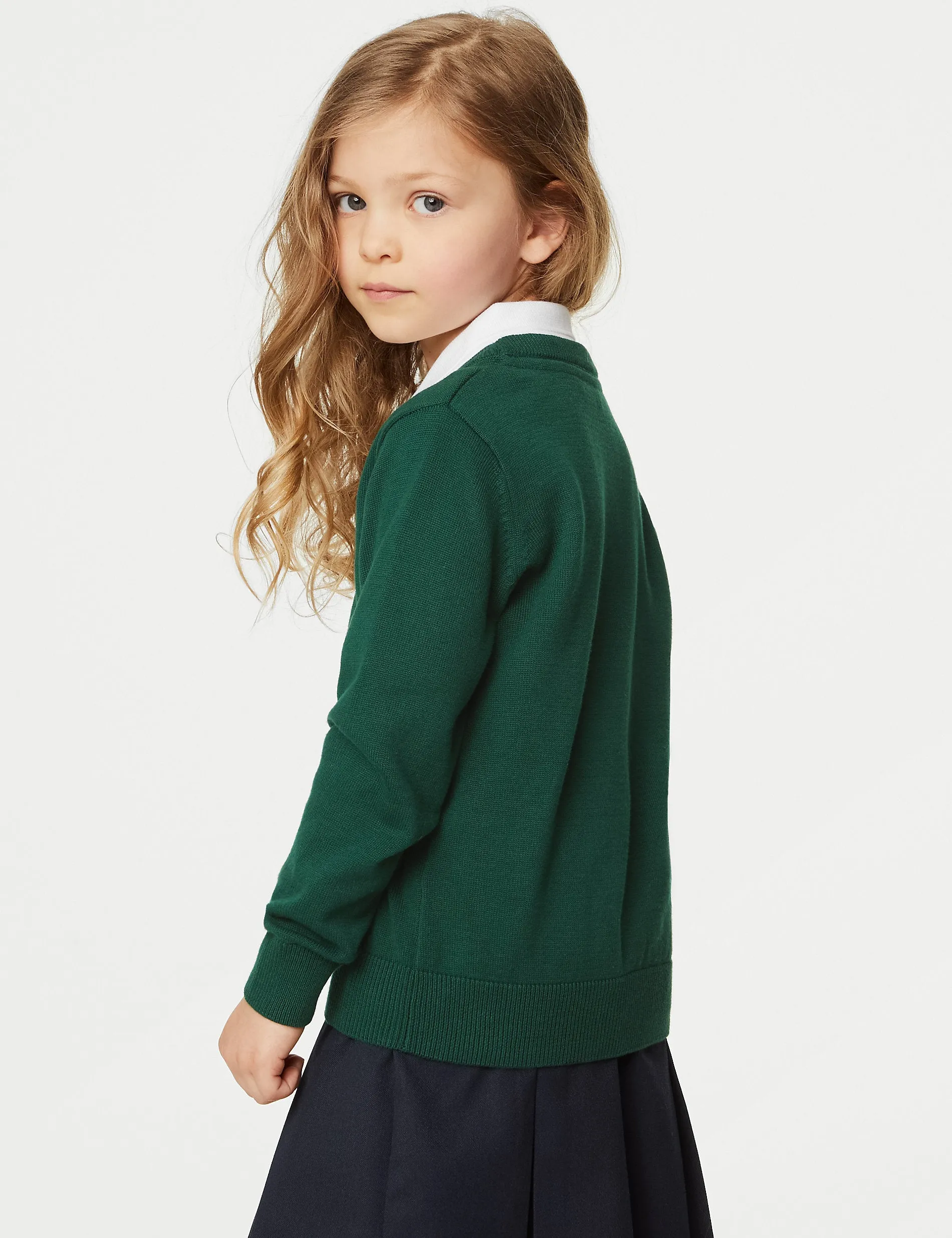 2 Pairs of Marks & Spencer Pure Cotton Unisex School Jumpers (3-18yrs) Green