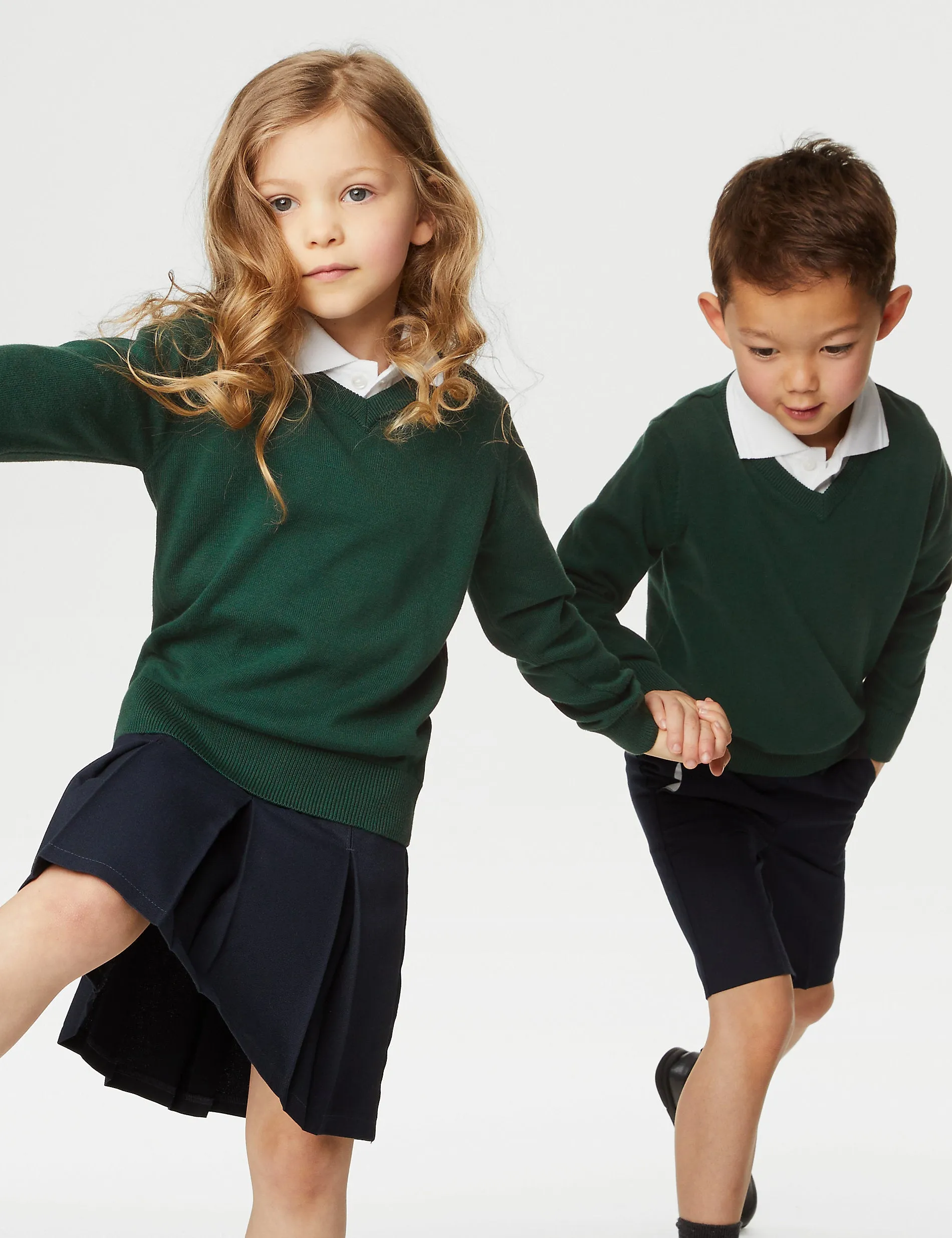 2 Pairs of Marks & Spencer Pure Cotton Unisex School Jumpers (3-18yrs) Green