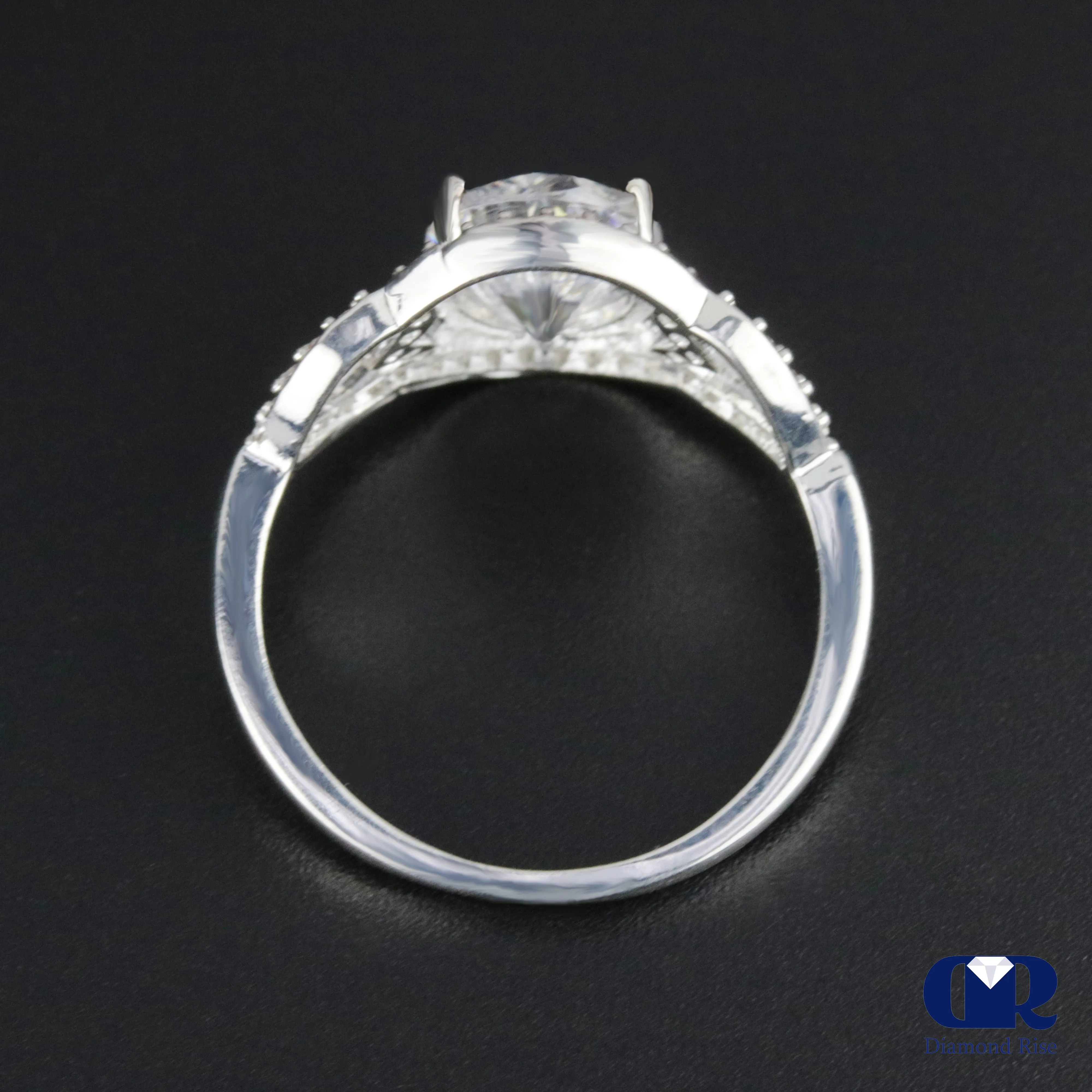 2.37 Carat Oval Cut Diamond Halo Engagement Ring In 14K White Gold