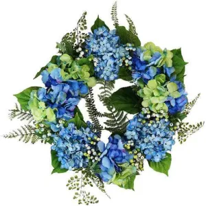 24" Decorative Blue and Green Hydrangea and Berry Artificial Floral Wreath - Unlit