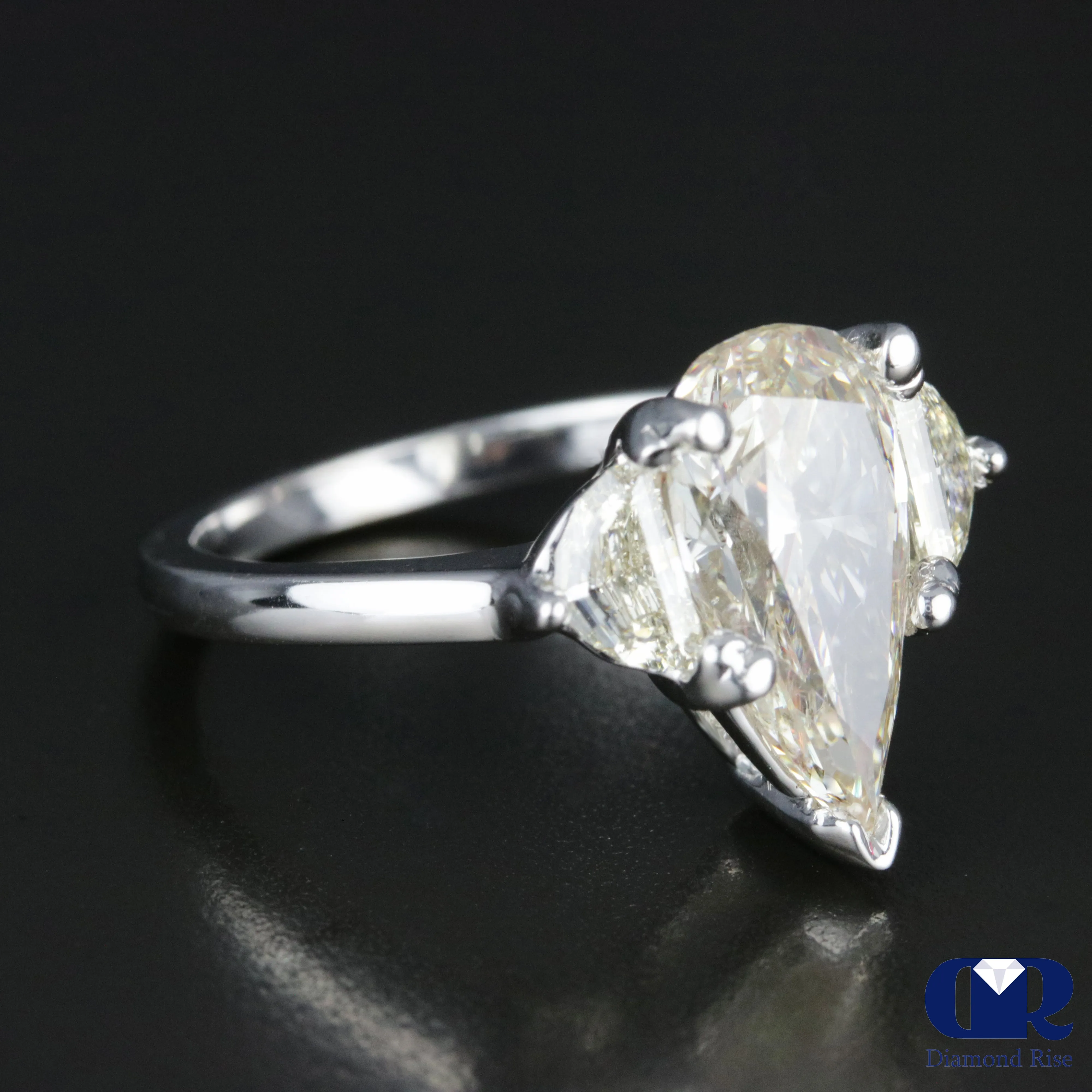 3.03 Carat Pear Cut and Half Moon Diamond Engagement Ring In 14K White Gold