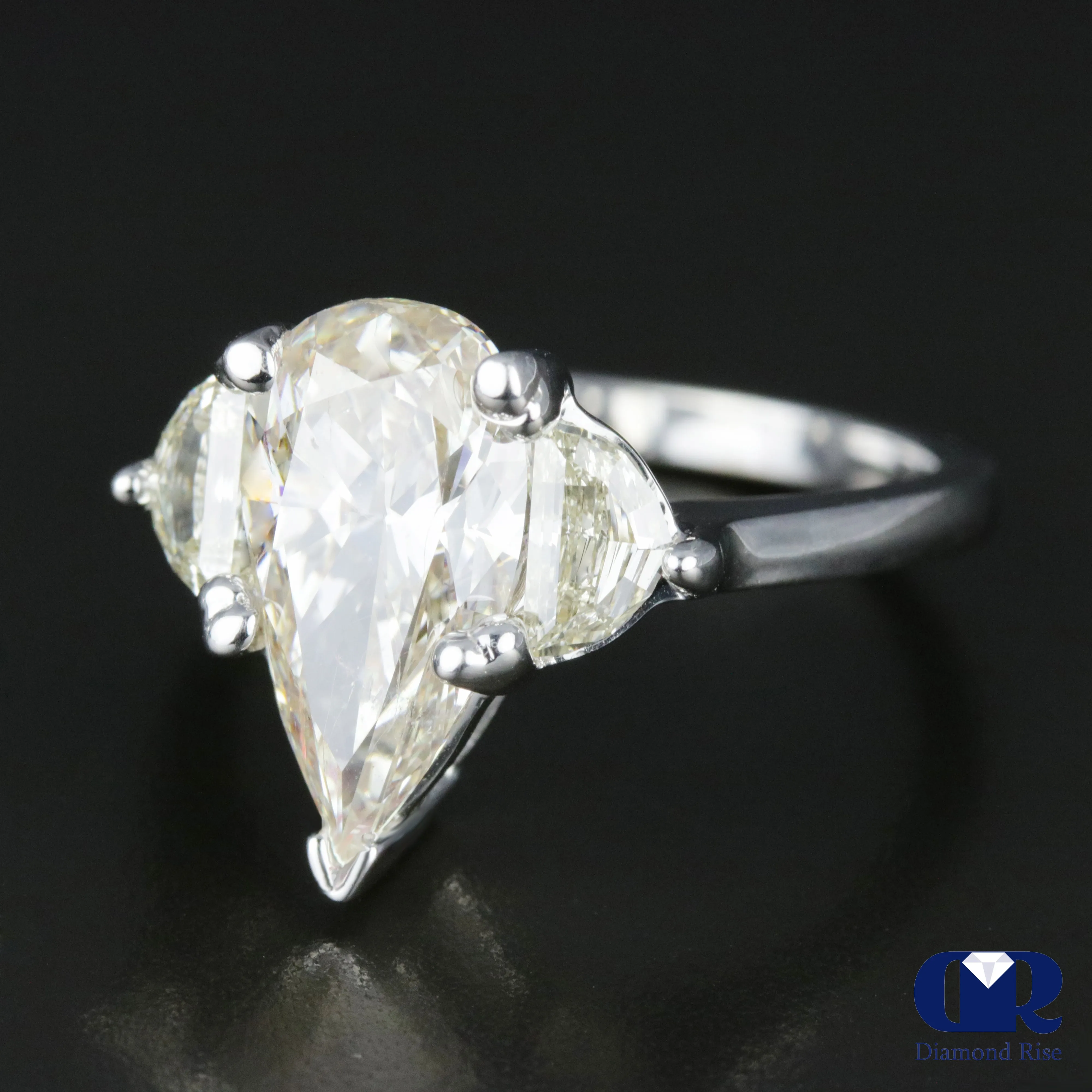 3.03 Carat Pear Cut and Half Moon Diamond Engagement Ring In 14K White Gold