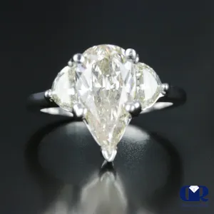 3.03 Carat Pear Cut and Half Moon Diamond Engagement Ring In 14K White Gold