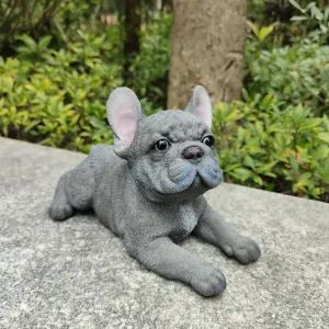 87710-S - Tranquil Blue Hues: Polyresin Lying French Bulldog Figurine in Grey Blue