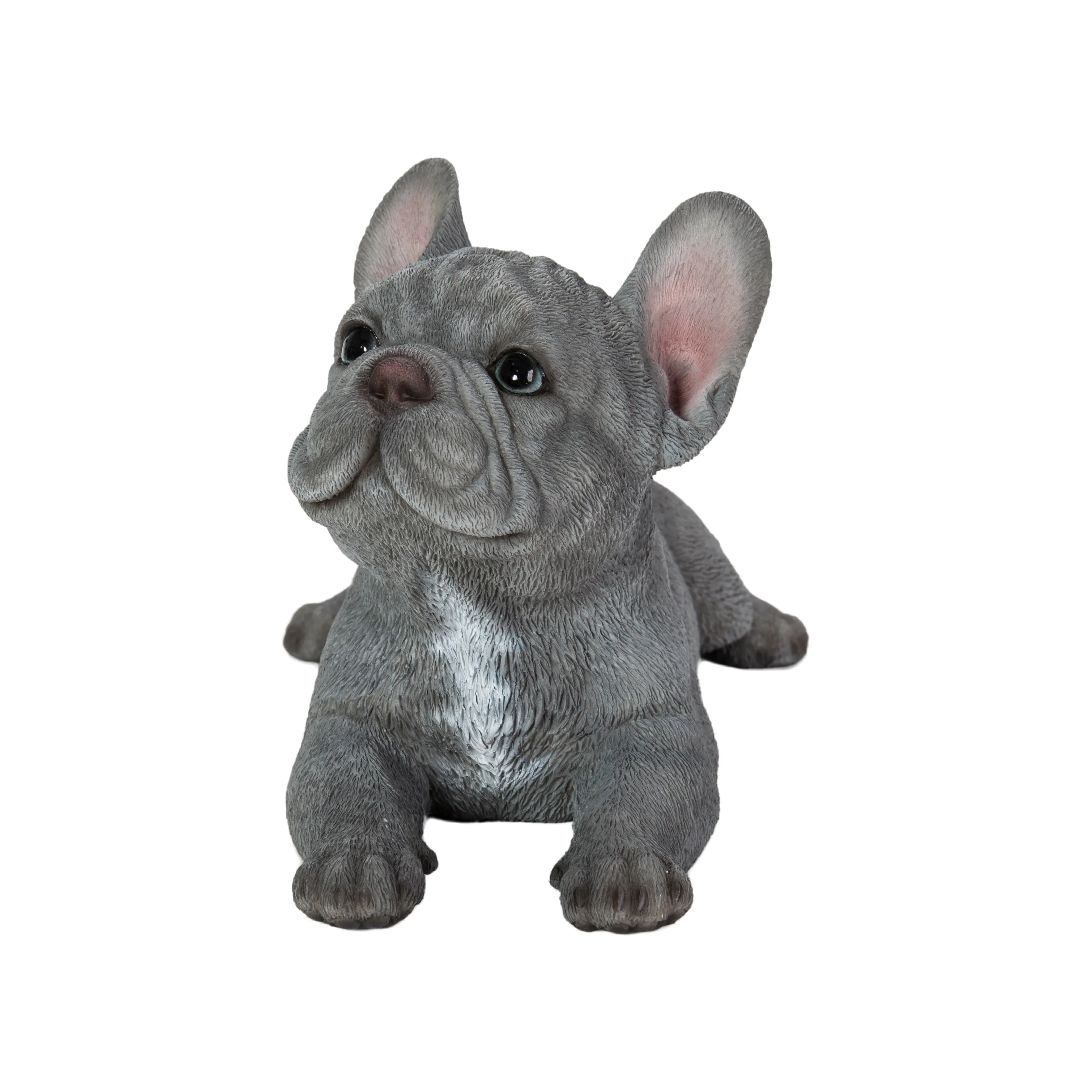 87710-S - Tranquil Blue Hues: Polyresin Lying French Bulldog Figurine in Grey Blue