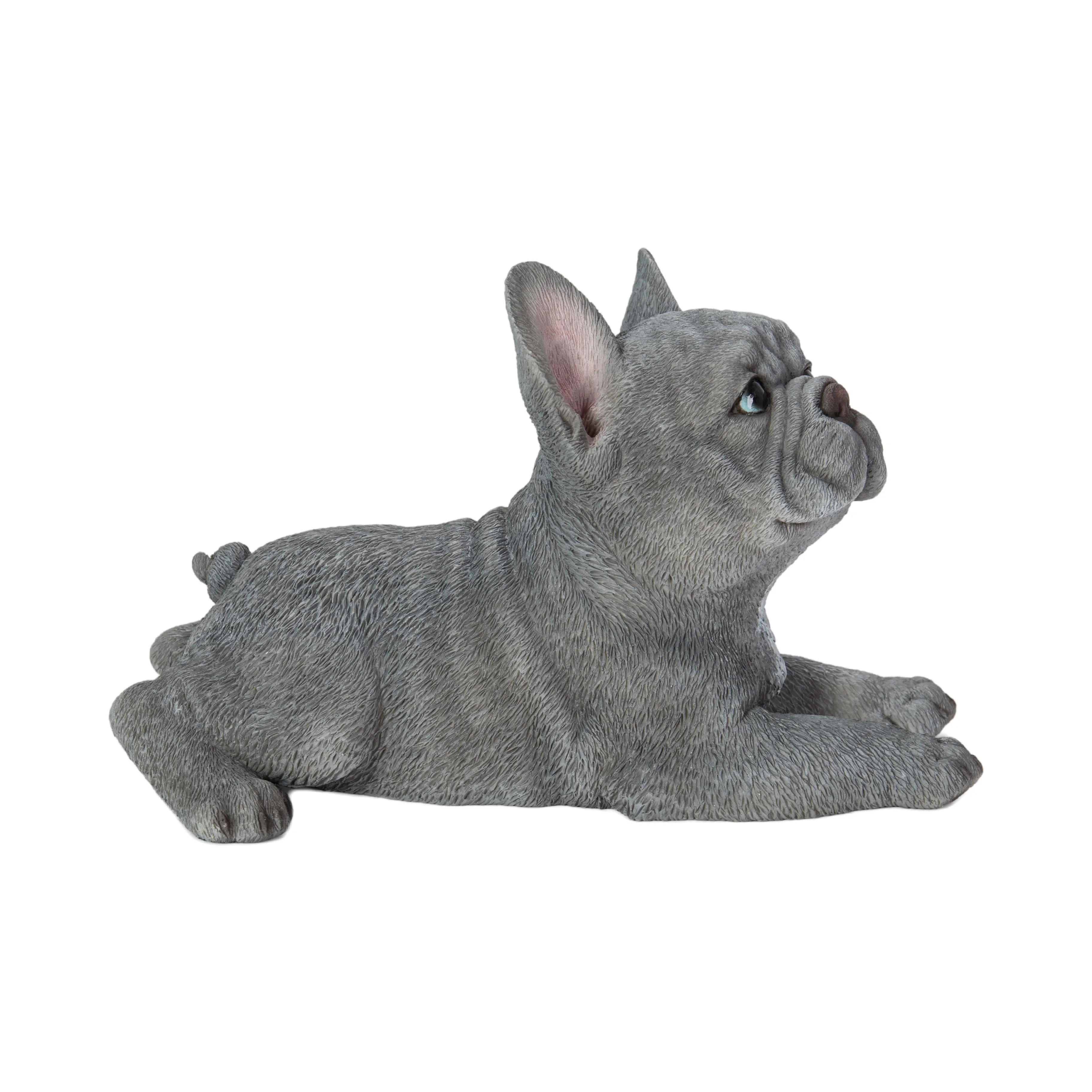 87710-S - Tranquil Blue Hues: Polyresin Lying French Bulldog Figurine in Grey Blue