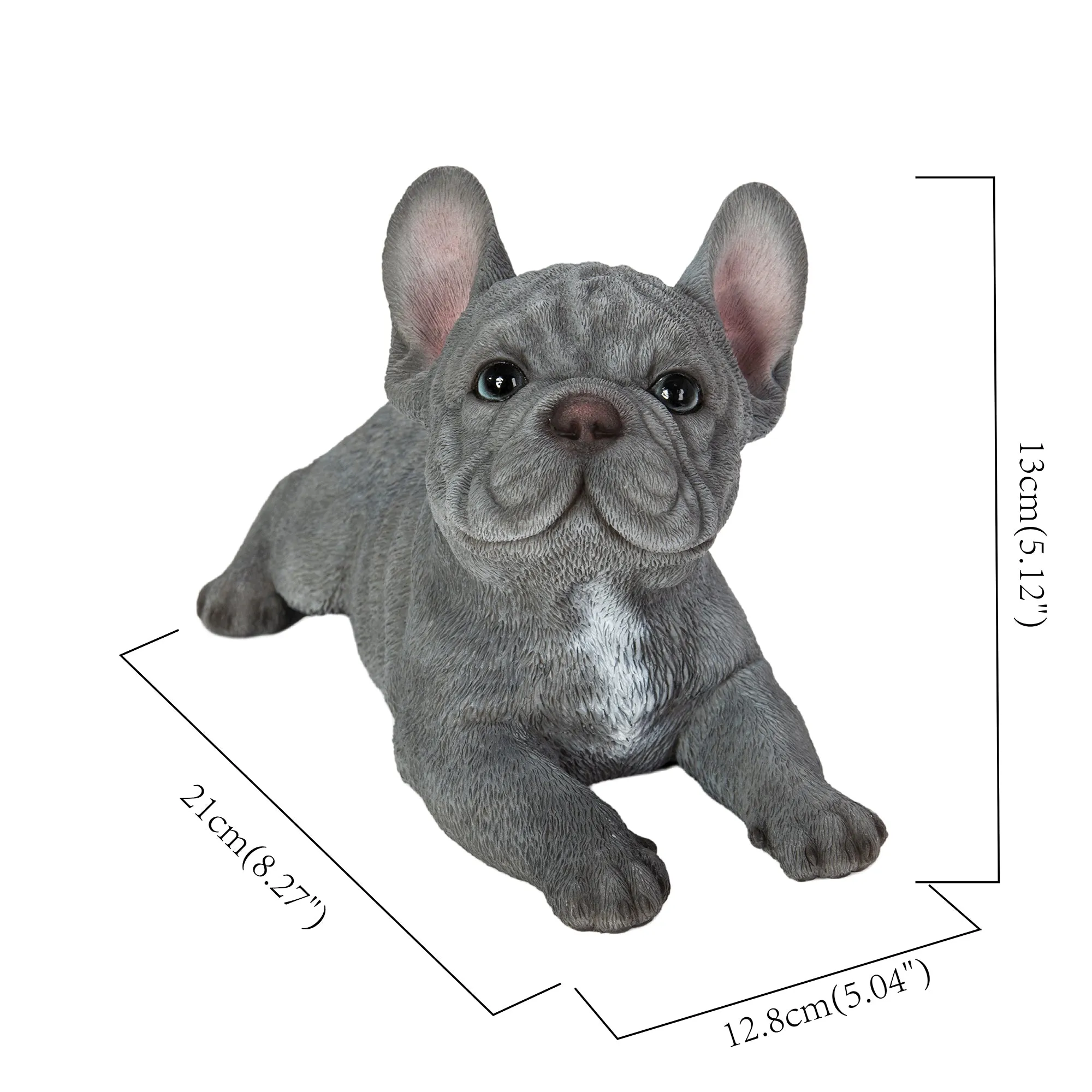 87710-S - Tranquil Blue Hues: Polyresin Lying French Bulldog Figurine in Grey Blue