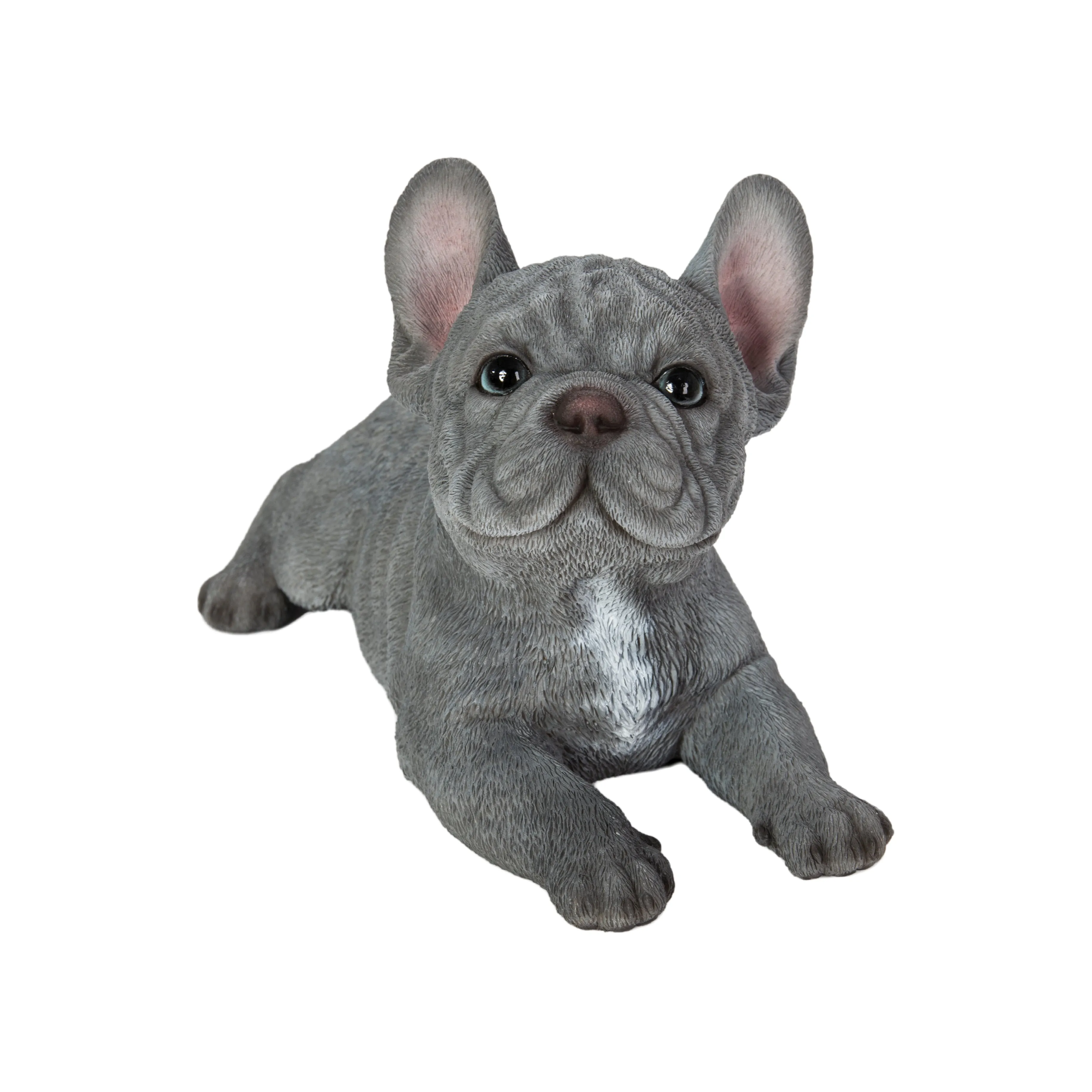 87710-S - Tranquil Blue Hues: Polyresin Lying French Bulldog Figurine in Grey Blue