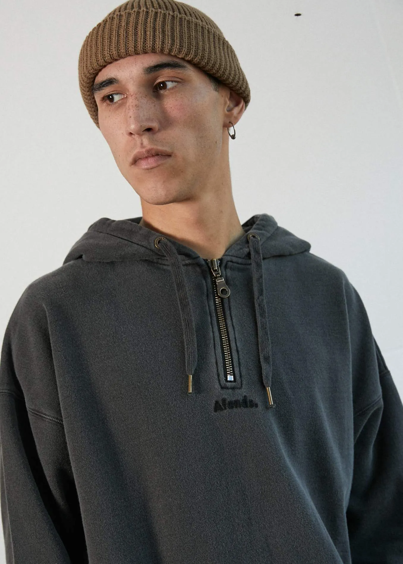 Afends Mens Nylon - Half Zip Pull On Hood - Vintage Black