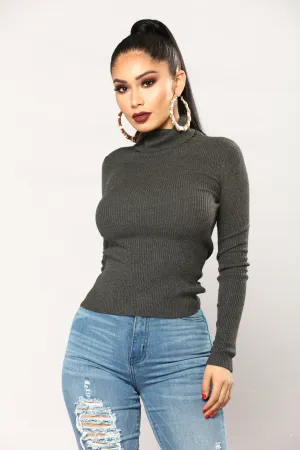 Amelia Turtle Neck Sweater Top - Charcoal