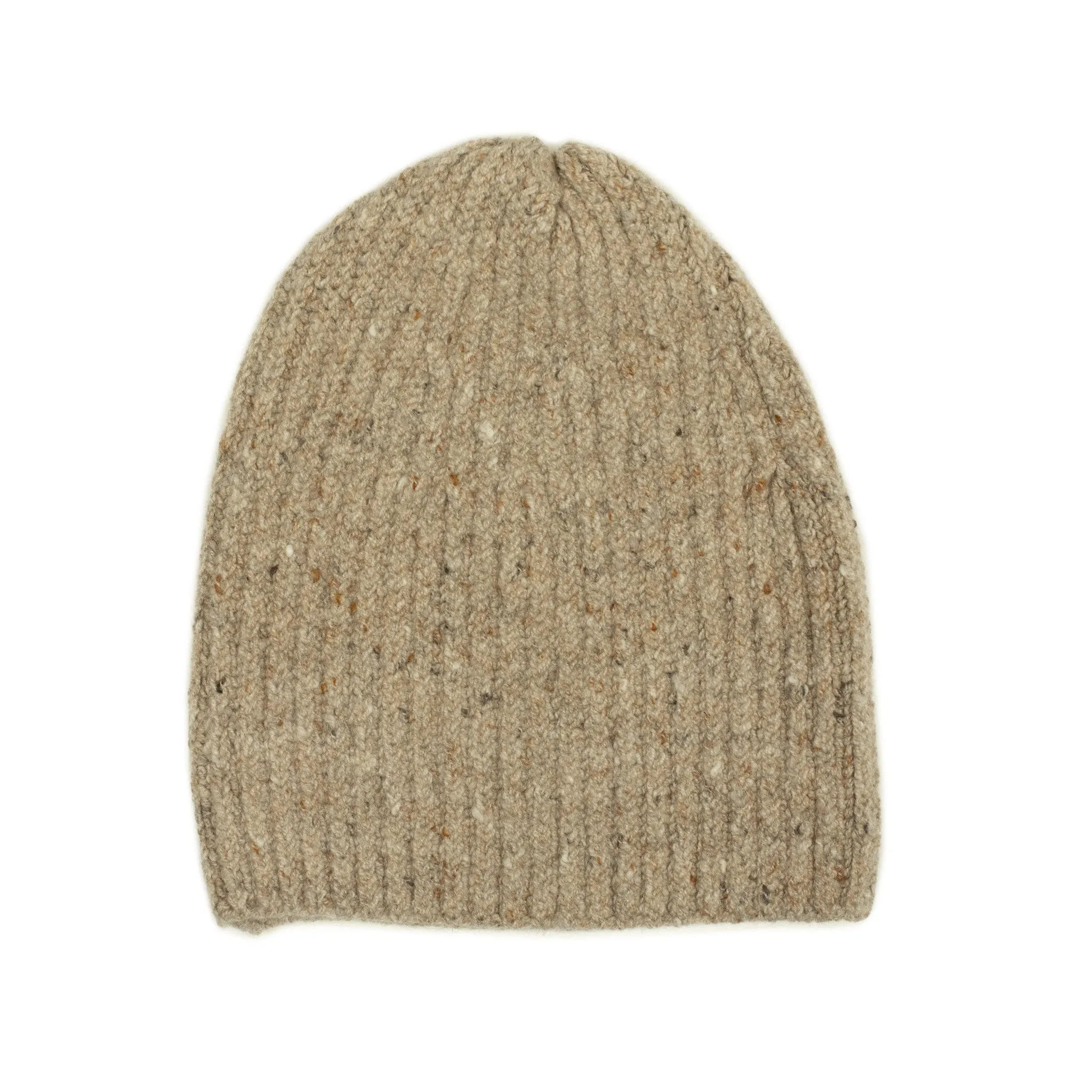 Antelope beige wool and cashmere donegal ribbed knit fisherman hat (restock)