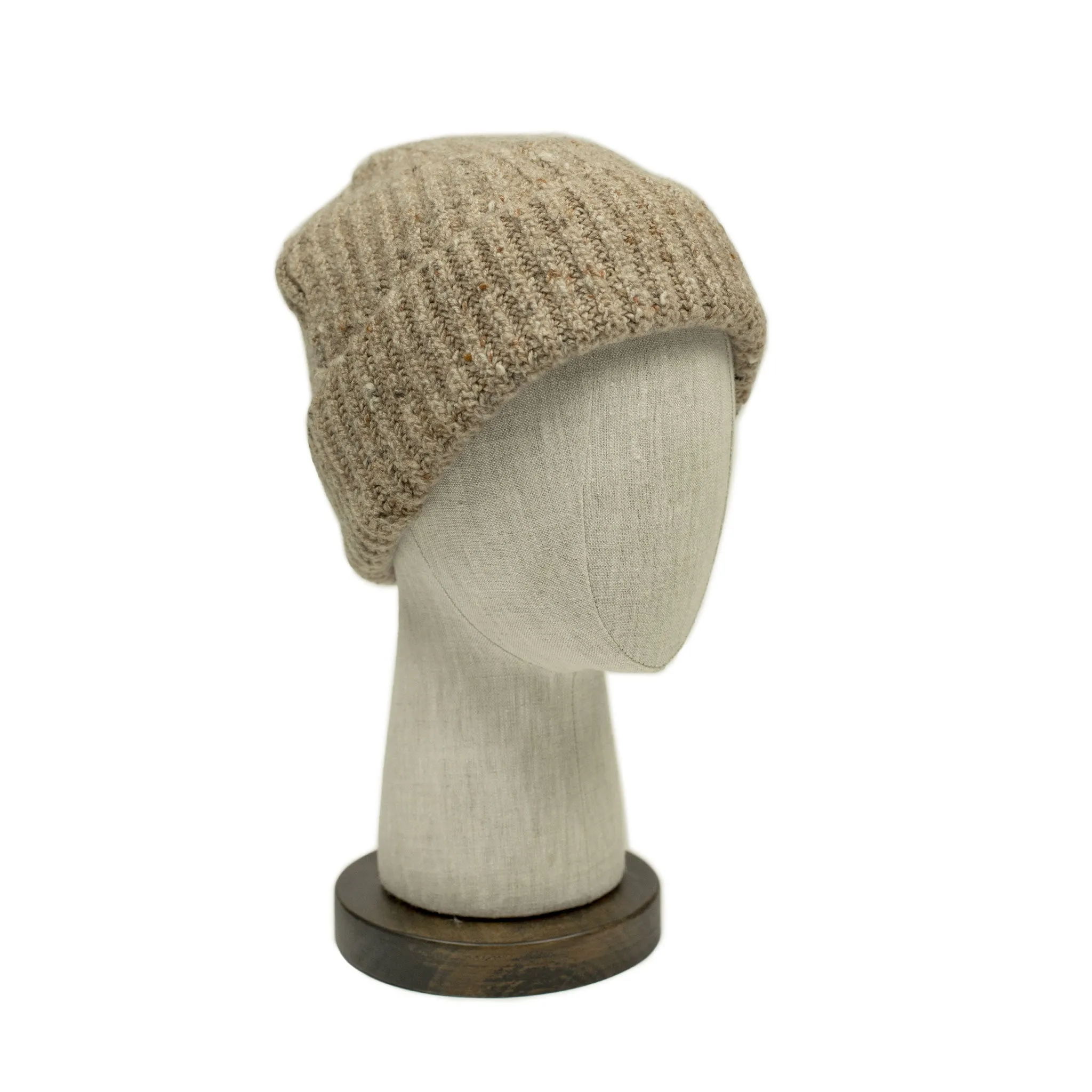 Antelope beige wool and cashmere donegal ribbed knit fisherman hat (restock)