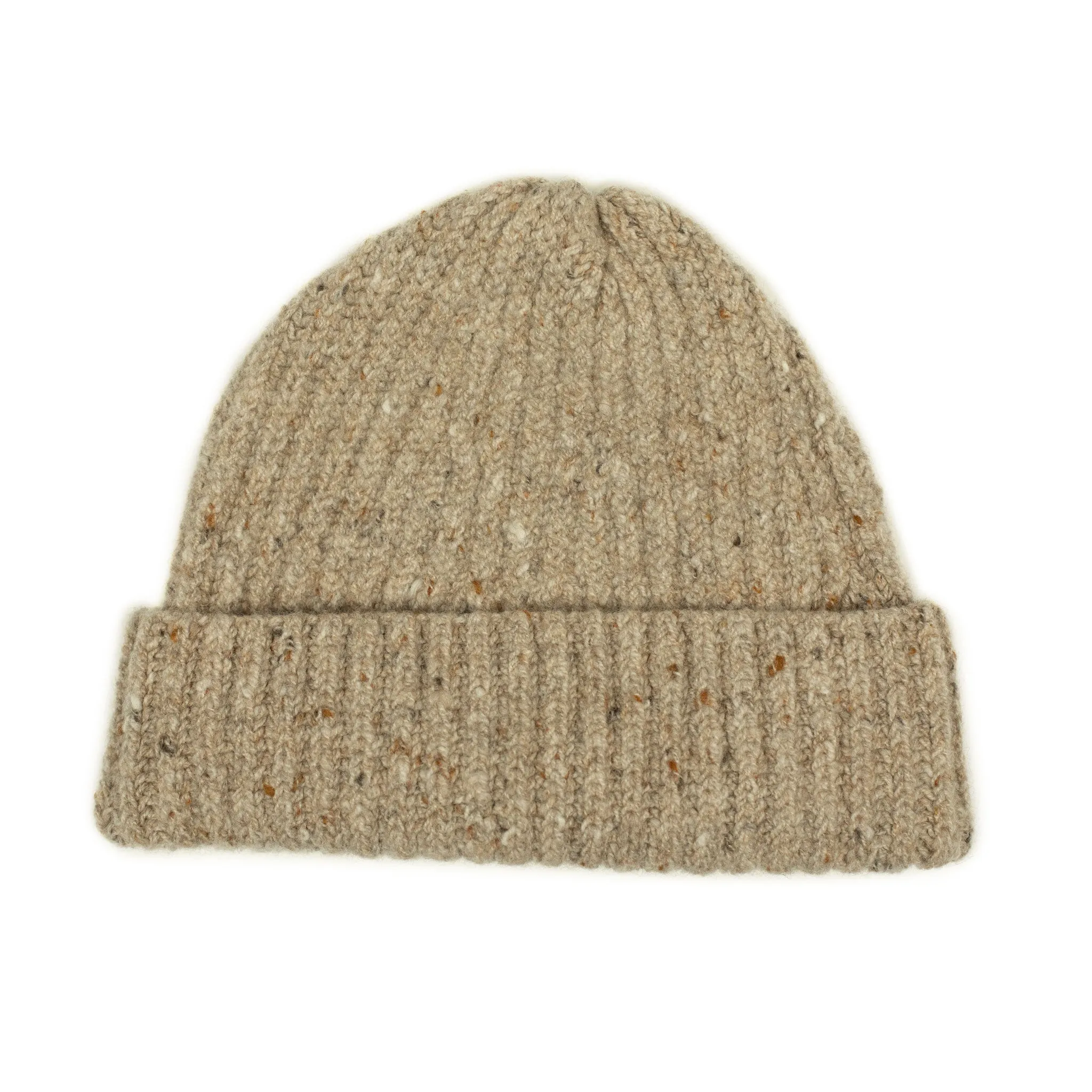 Antelope beige wool and cashmere donegal ribbed knit fisherman hat (restock)