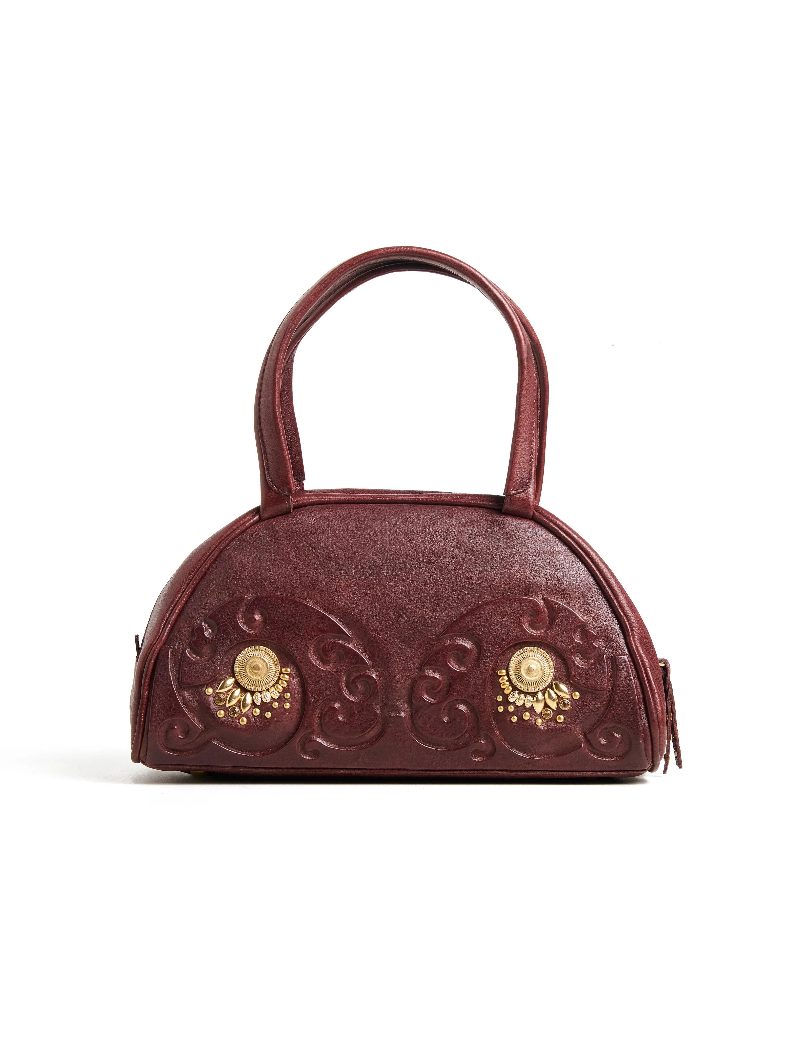 Art N Vintage Artisan-Crafted Leather Bag with Swirl Embossing and Brass Accents