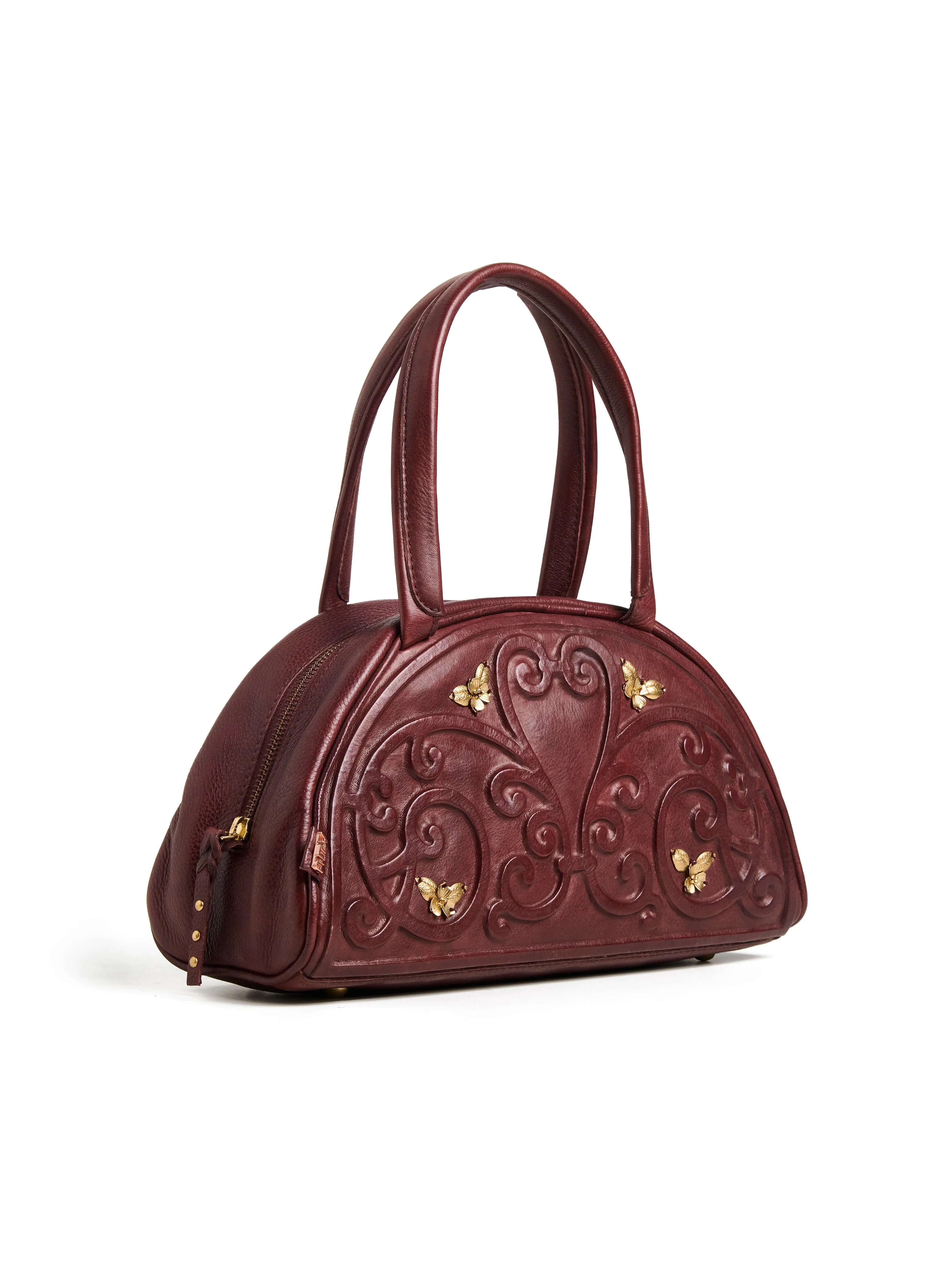 Art N Vintage Artisan-Crafted Leather Bag with Swirl Embossing and Brass Accents