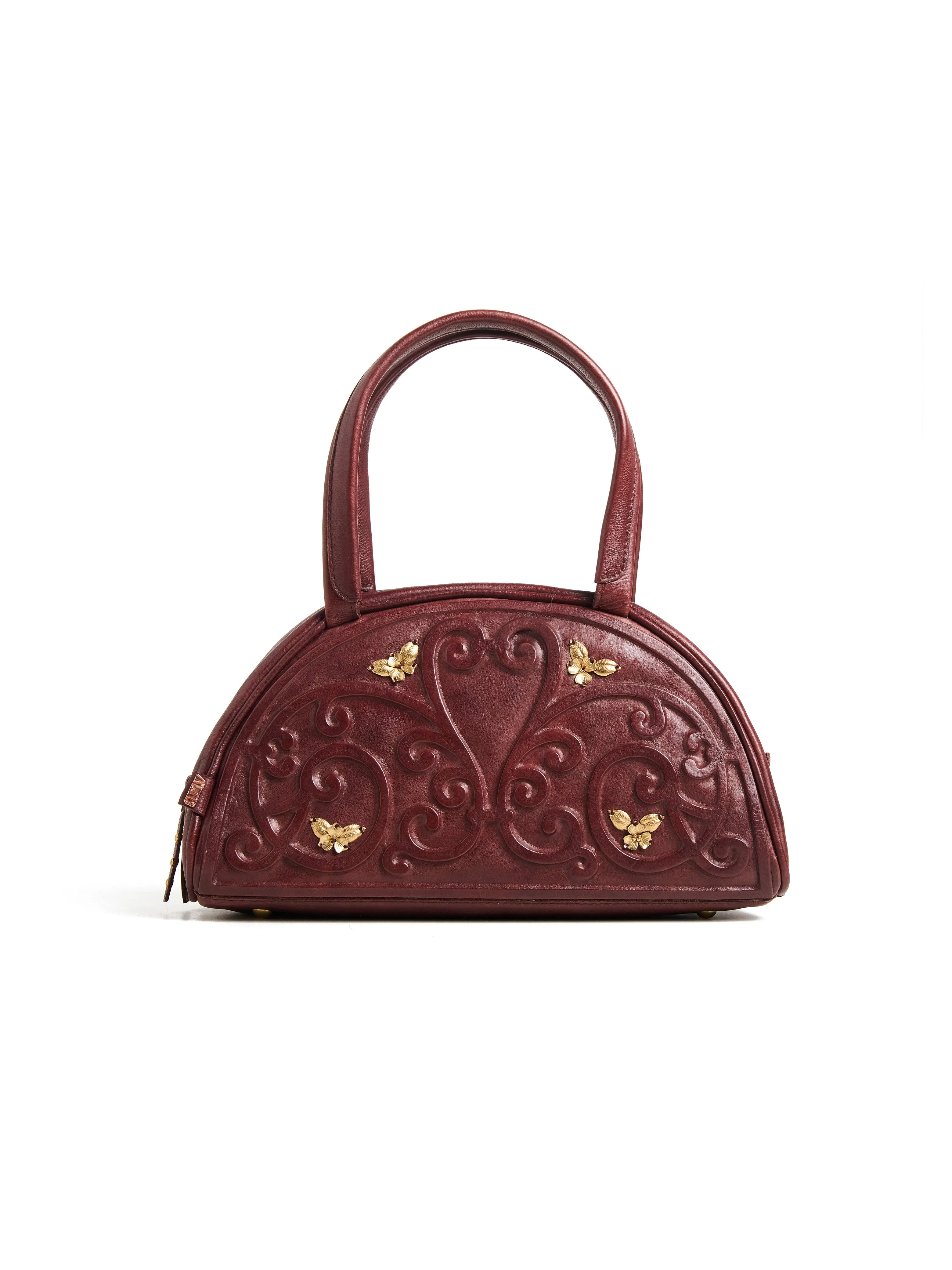 Art N Vintage Artisan-Crafted Leather Bag with Swirl Embossing and Brass Accents