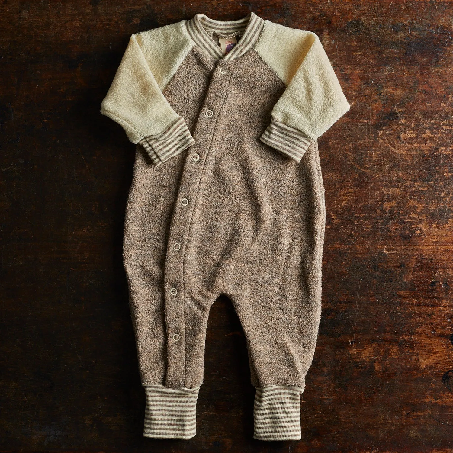 Baby & Kids Merino Wool Terry Pyjamas - Walnut/Natural