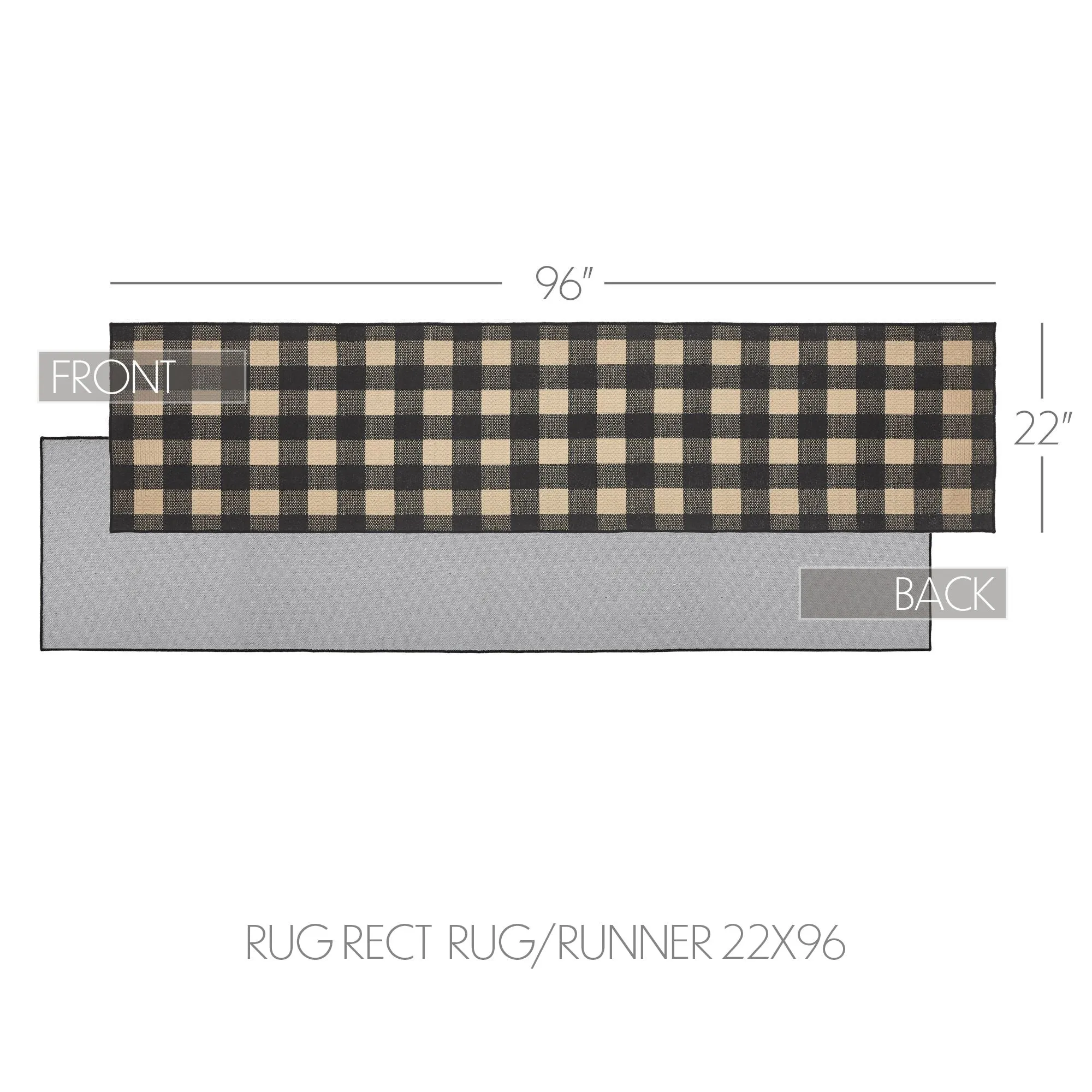 Black Check Polyester Rug/Runner Rect 22x96