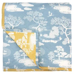 Blue and Yellow Zen Onsen Garden Quilt