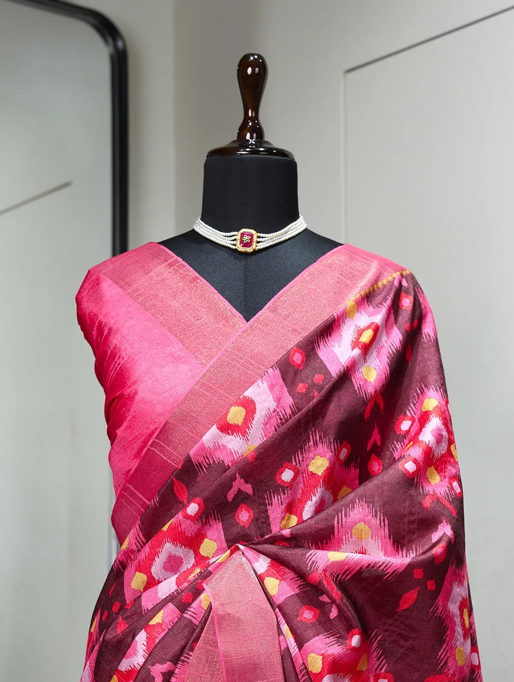 Brown Handloom Kotha Border Saree with Digital Prints