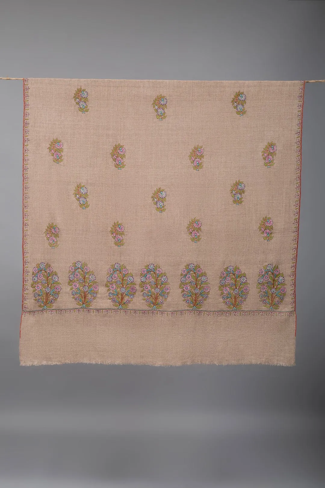 Camellia Light Taupe Embroidered Pashmina Shawl