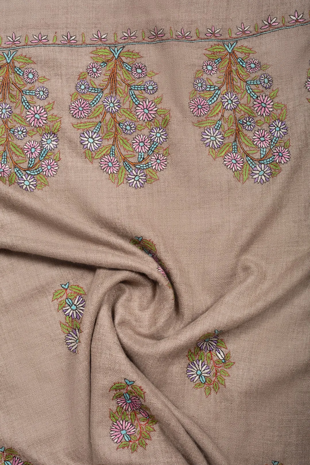 Camellia Light Taupe Embroidered Pashmina Shawl