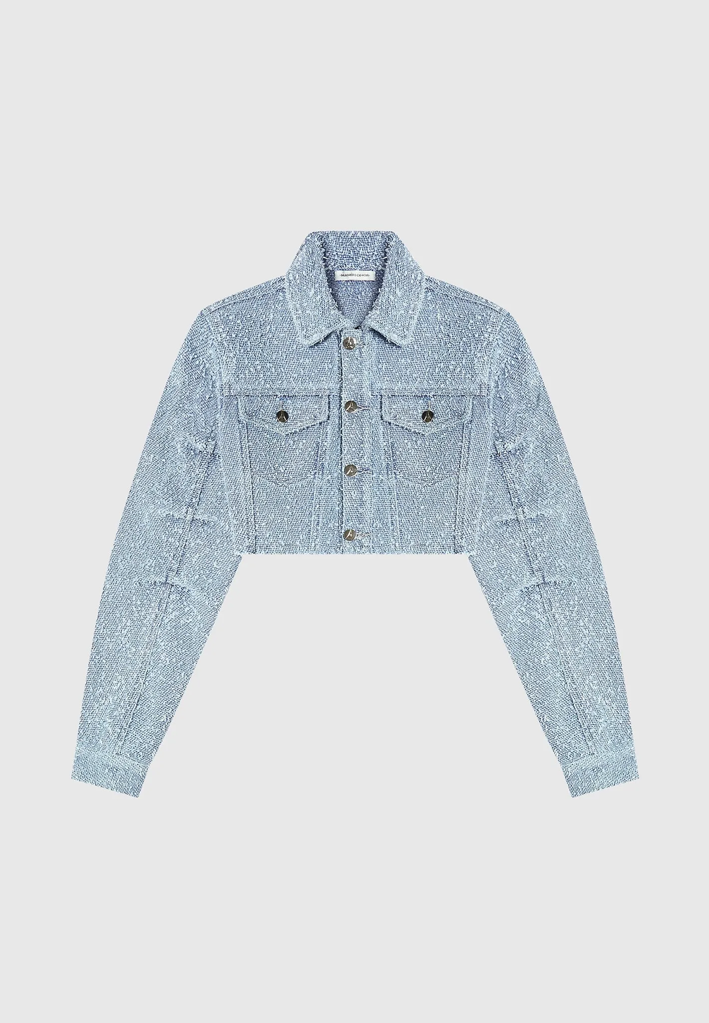 Cropped Boucle Denim Jacket - Mid Blue