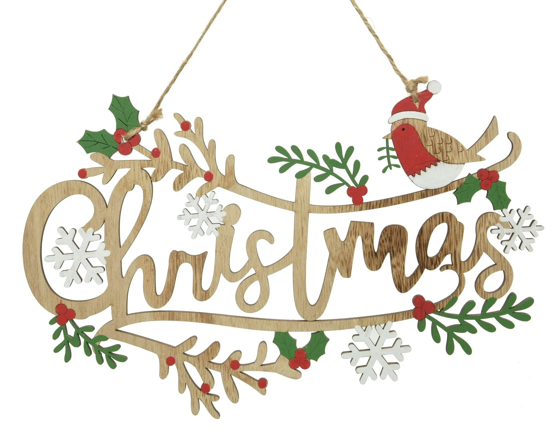 Decoris 30cm Wooden Cutout Christmas Hanging Sign