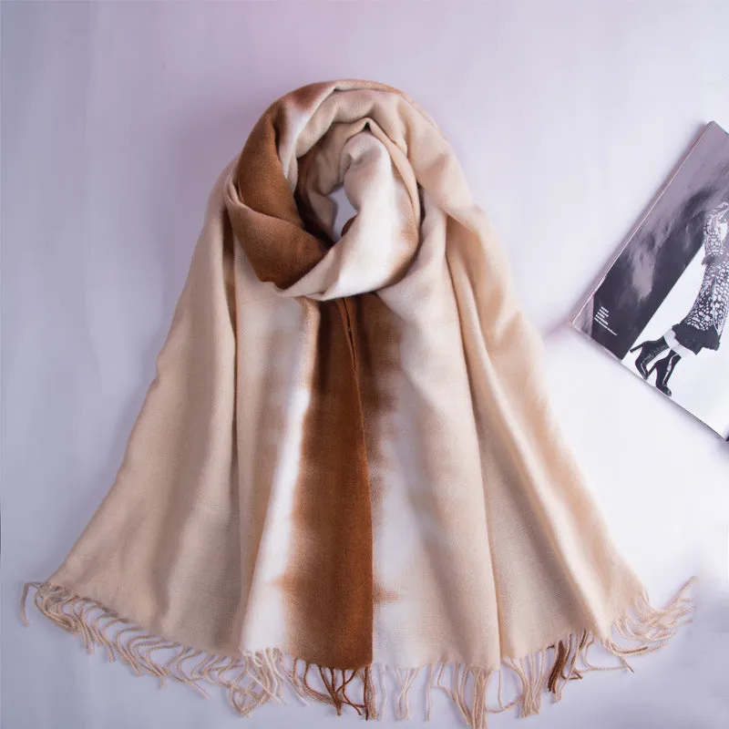 Elegant lady style gradient scarf autumn and winter shawl imitation cashmere scarf women's warm scarf