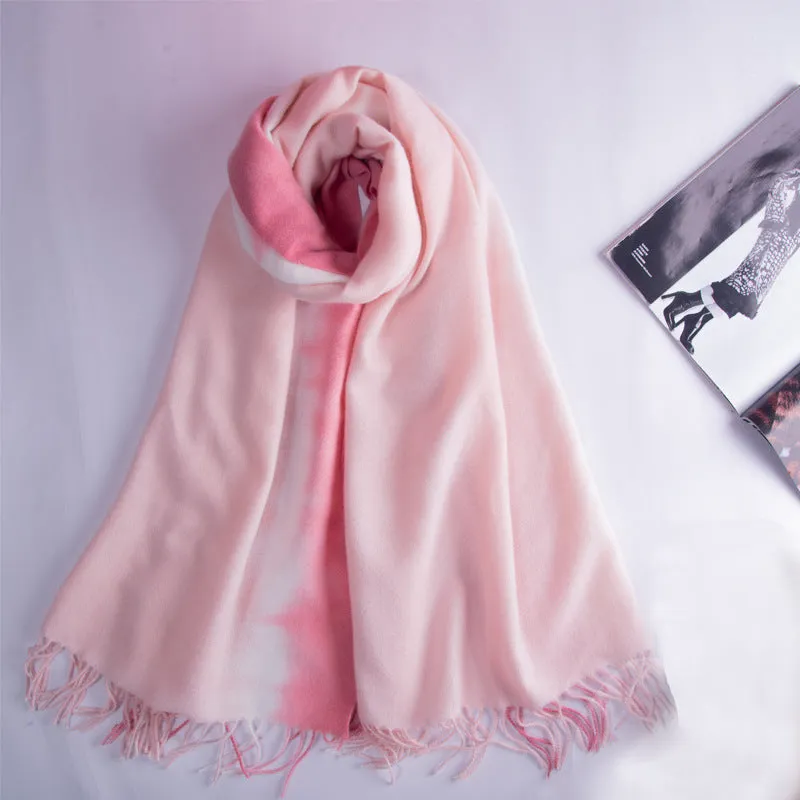 Elegant lady style gradient scarf autumn and winter shawl imitation cashmere scarf women's warm scarf