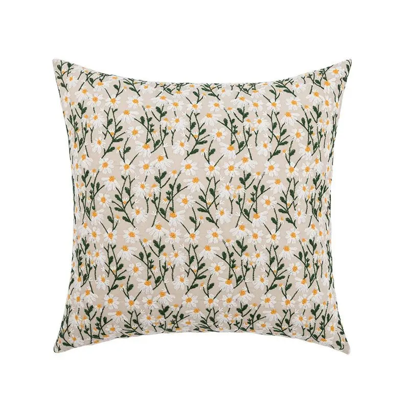 Embroidered Floral Pillow Case