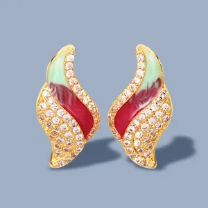 Exquisite Conch Shape Enamel Drop Earrings for Women with Zircon in Gold Color