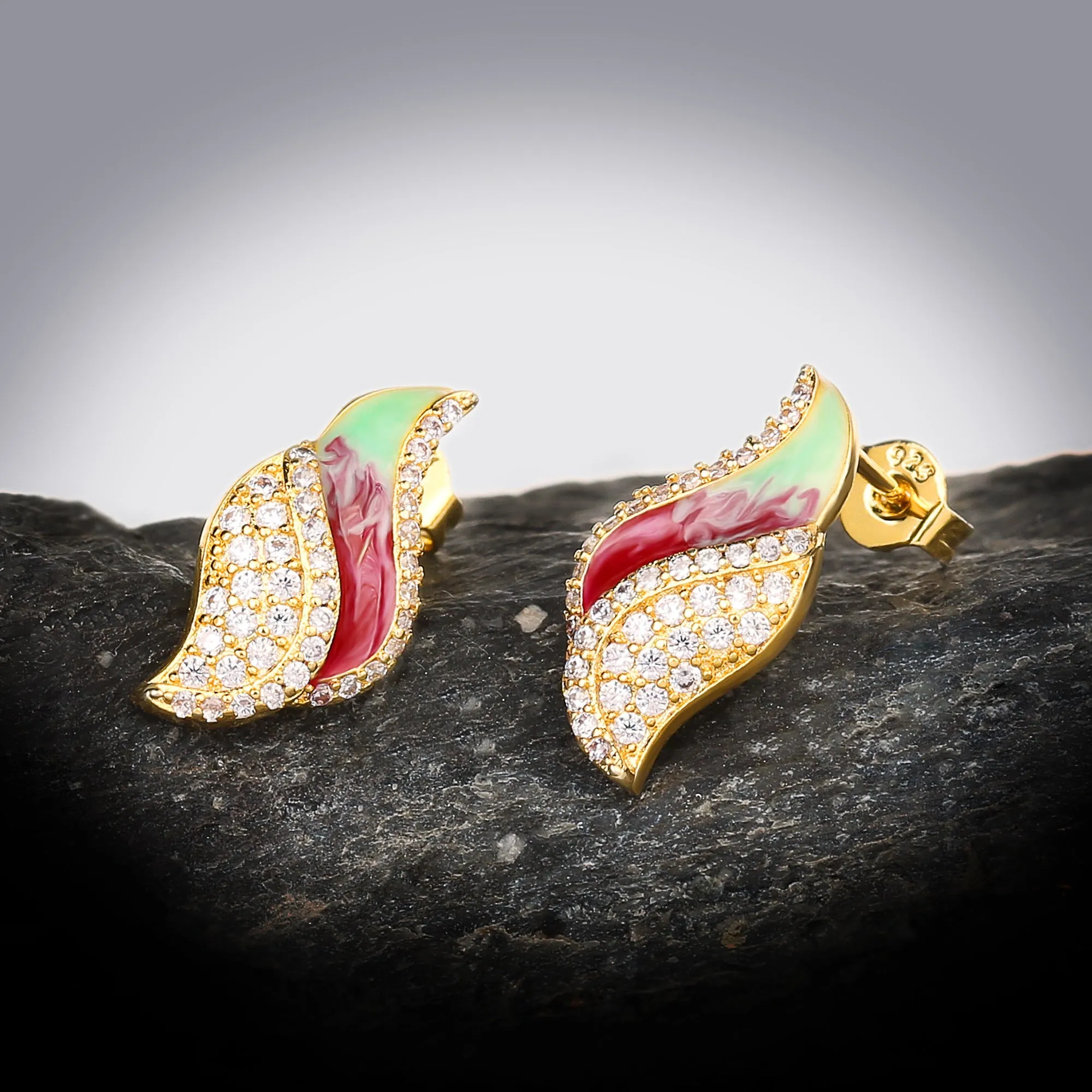 Exquisite Conch Shape Enamel Drop Earrings for Women with Zircon in Gold Color