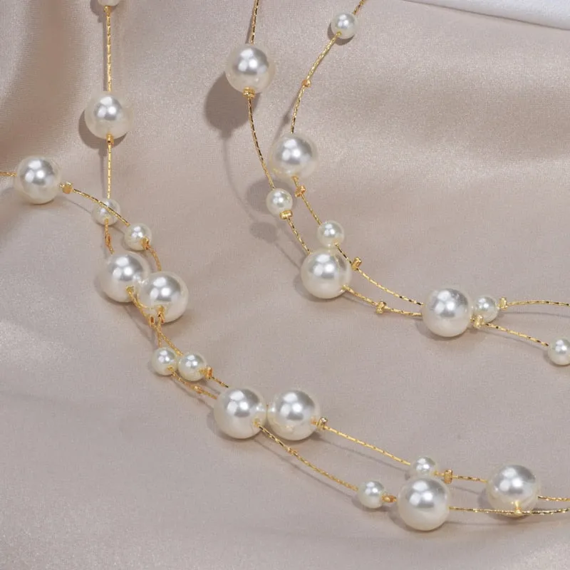 Fashion Jewelry Imitation Pearl Long Chains Necklace for Women as Sweater Accessories