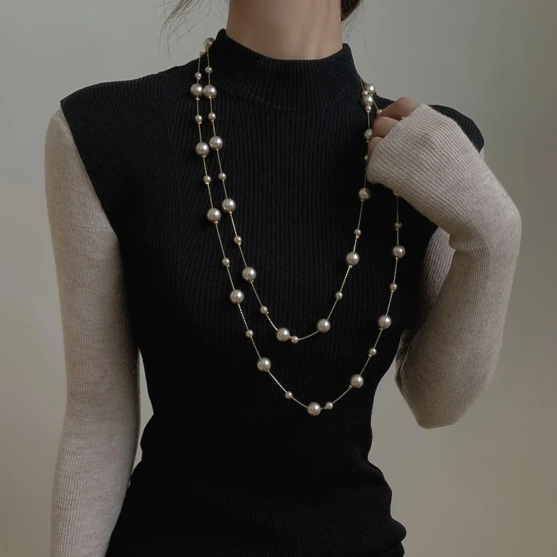 Fashion Jewelry Imitation Pearl Long Chains Necklace for Women as Sweater Accessories