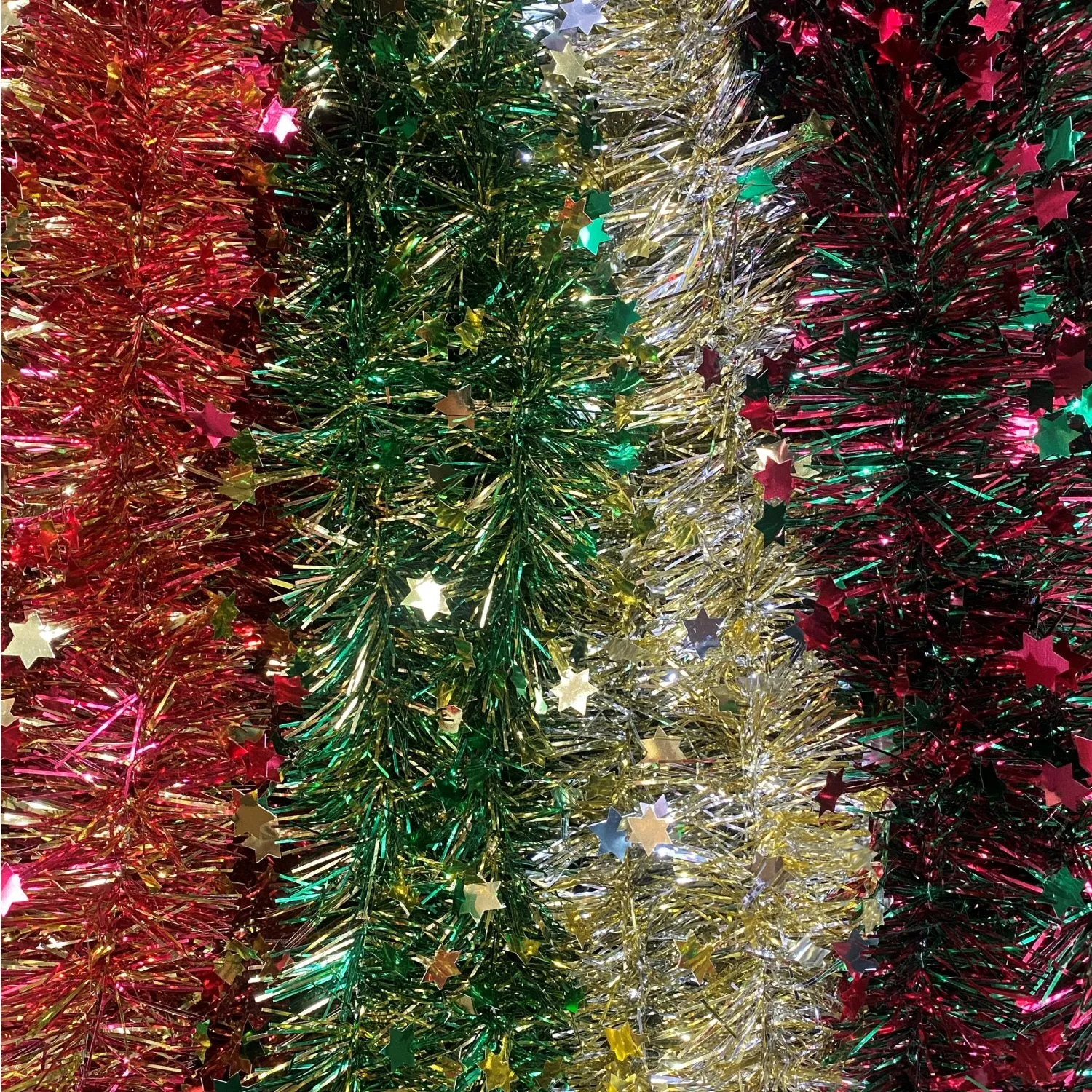 Festive 2m Double Die Cut Star Tinsel (Choice of 4)