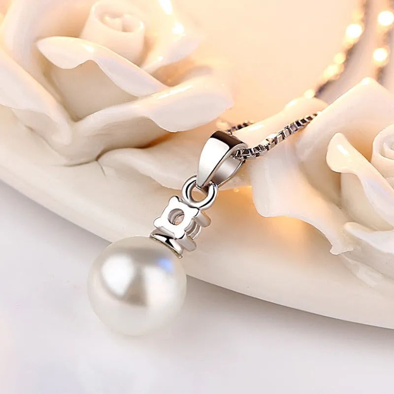 Fine Jewelry Pearl Pendant Necklace for Women with Zircon in 925 Sterling Silver