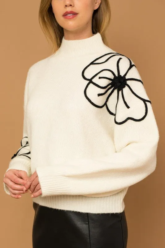 Flower Embroidery Mock Neck Sweater | 3 Colors