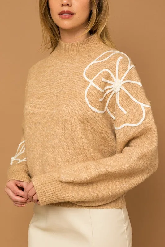 Flower Embroidery Mock Neck Sweater | 3 Colors