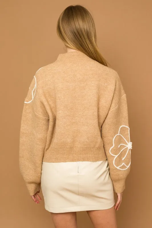 Flower Embroidery Mock Neck Sweater | 3 Colors