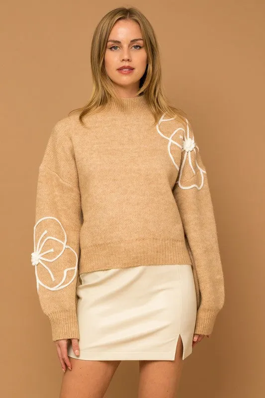 Flower Embroidery Mock Neck Sweater | 3 Colors